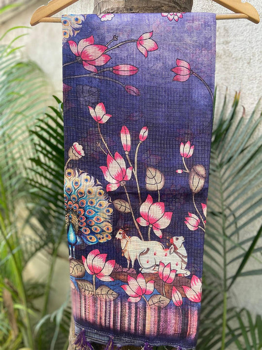 Latest Soft Kota Doriya Silk Saree with Pichwai Prints and Rich Pallu by My Store