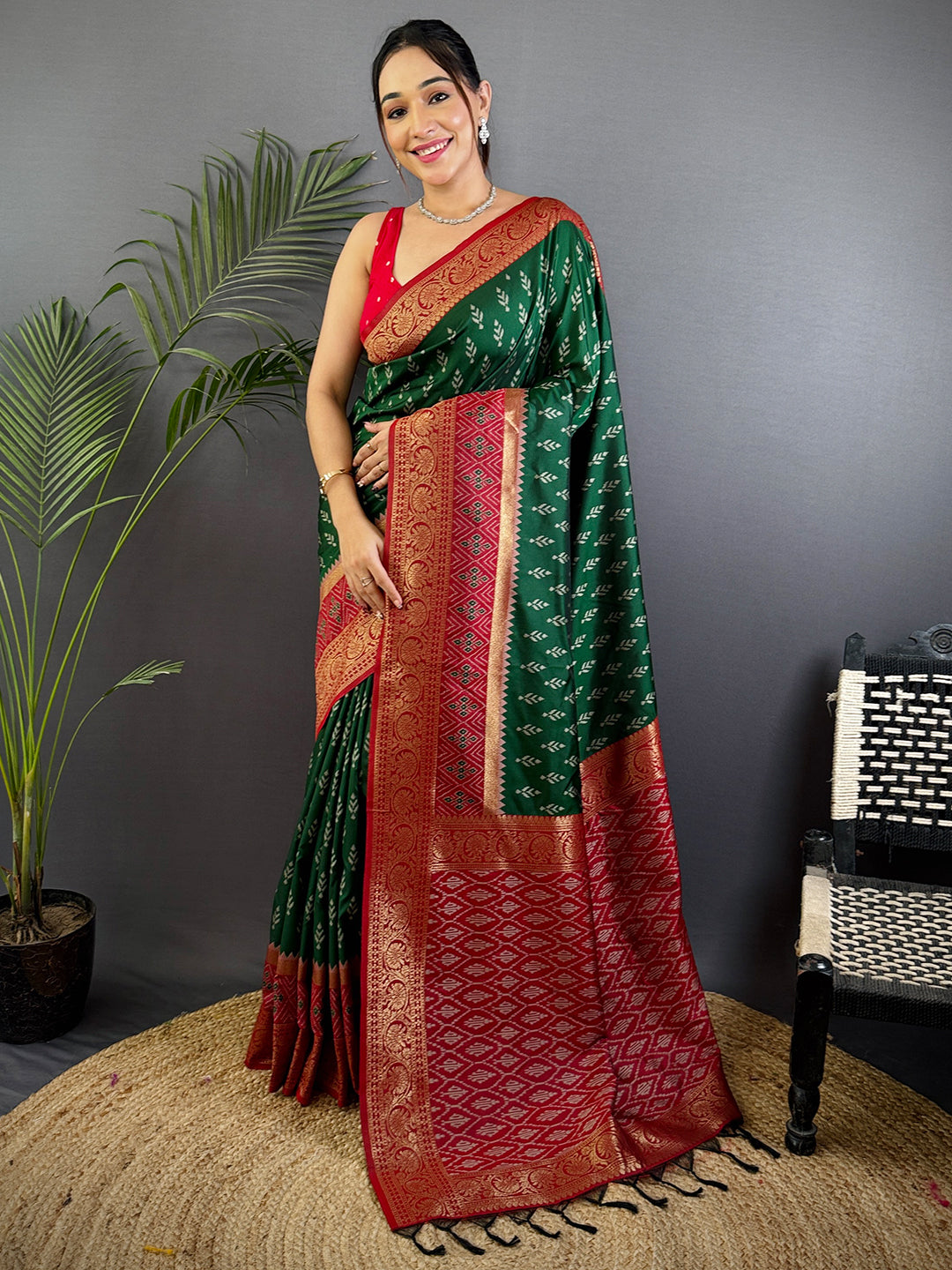 Radiance Green Soft Silk Ikkat Saree by My Store