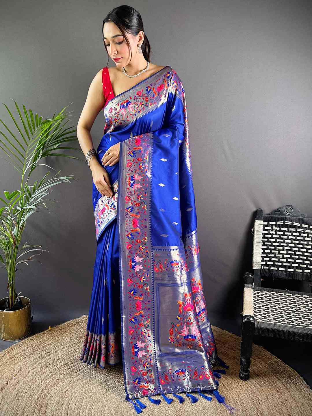 Blue Yevla Paithani Meenakari Saree by My Store