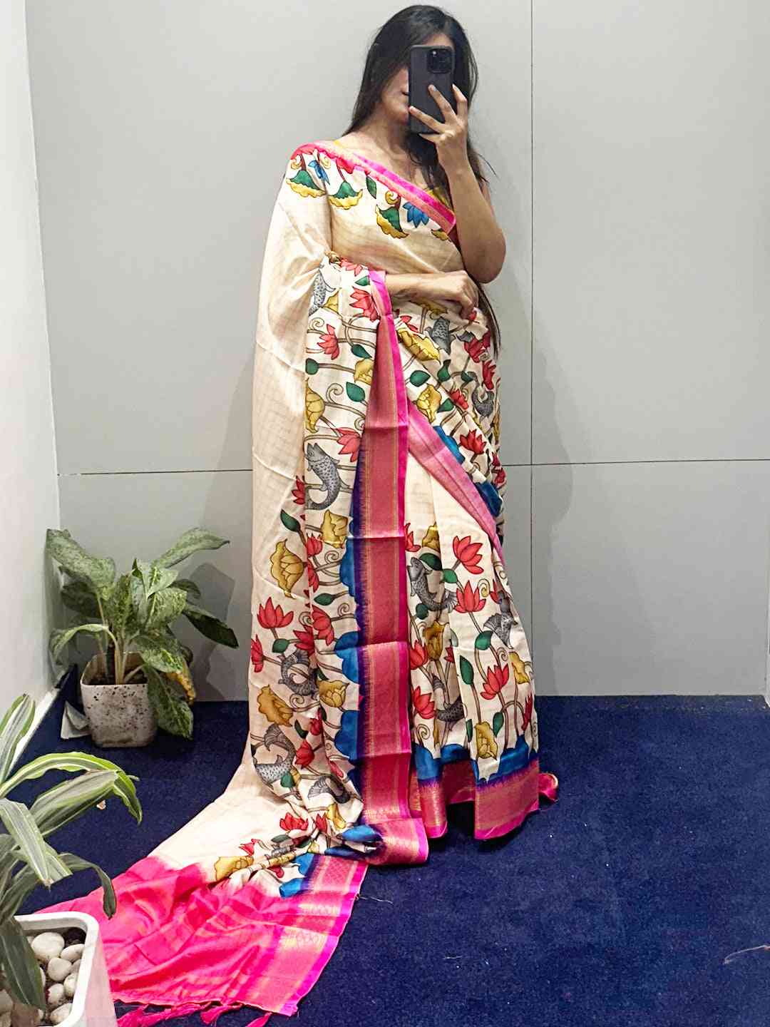 Pink Uppada Kalamkari Digital Print Saree by My Store