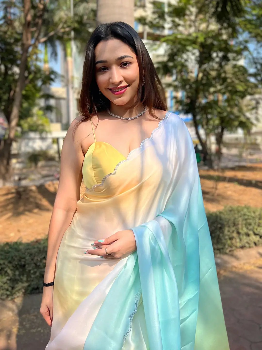 Yellow Satin Georgette Saree