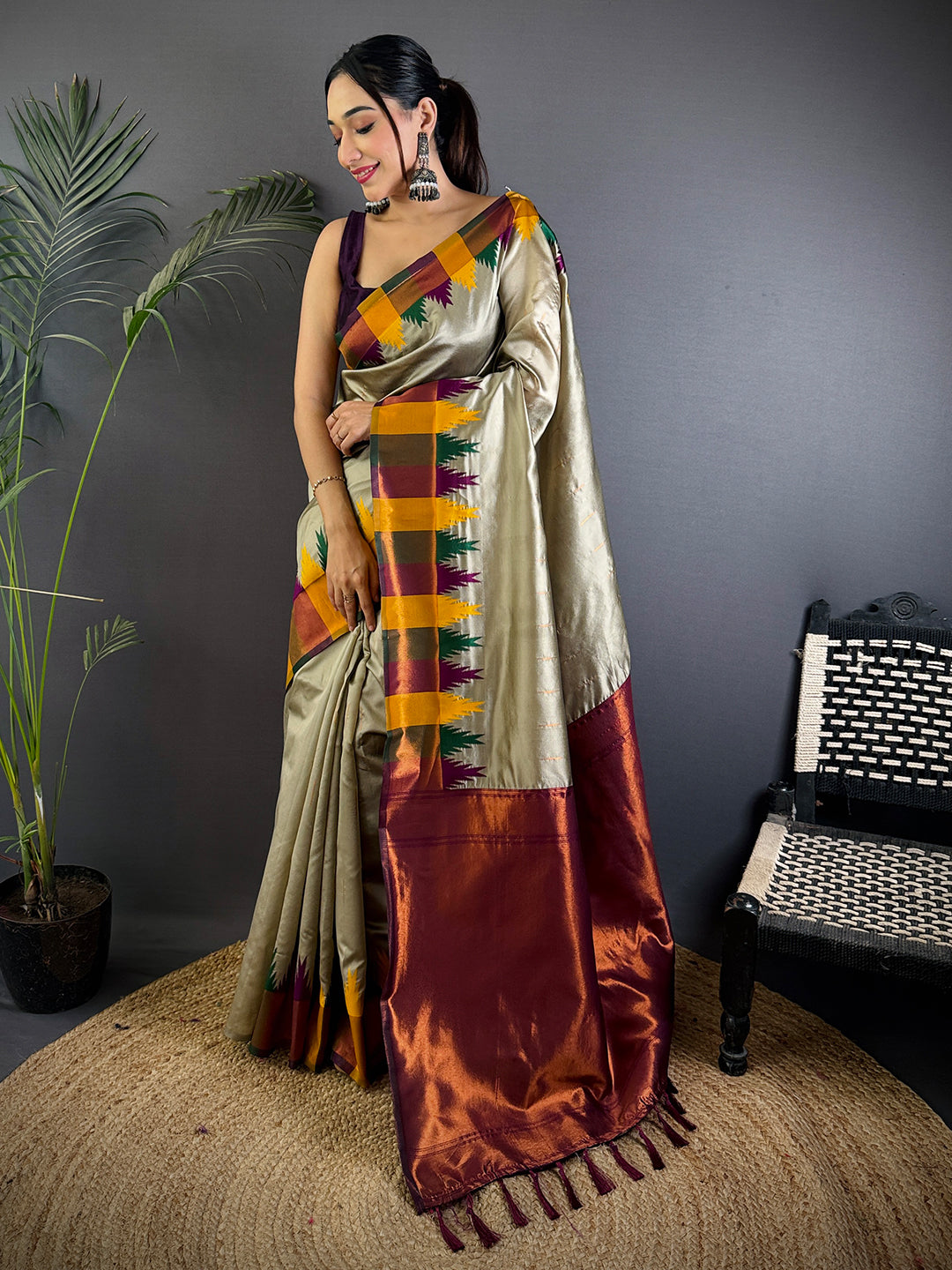 Pista Copper Radiance Katan Silk Saree by My Store