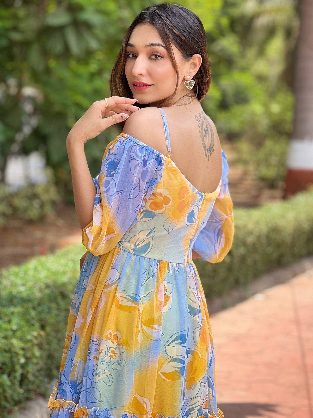 Masha Yellow Floral printed Dress by My Store