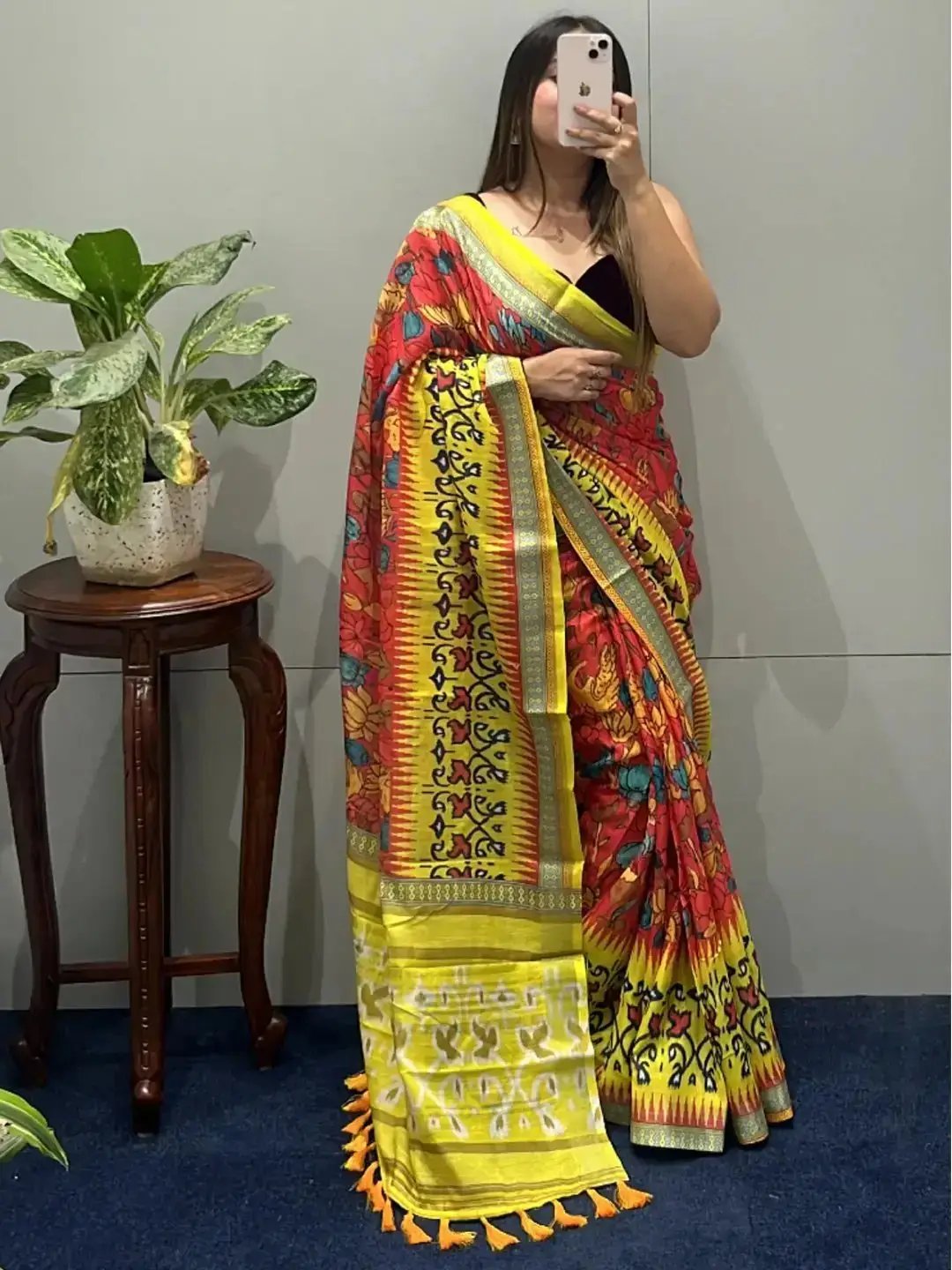 Floral Ikkat Printed Party Wear Saree by My Store