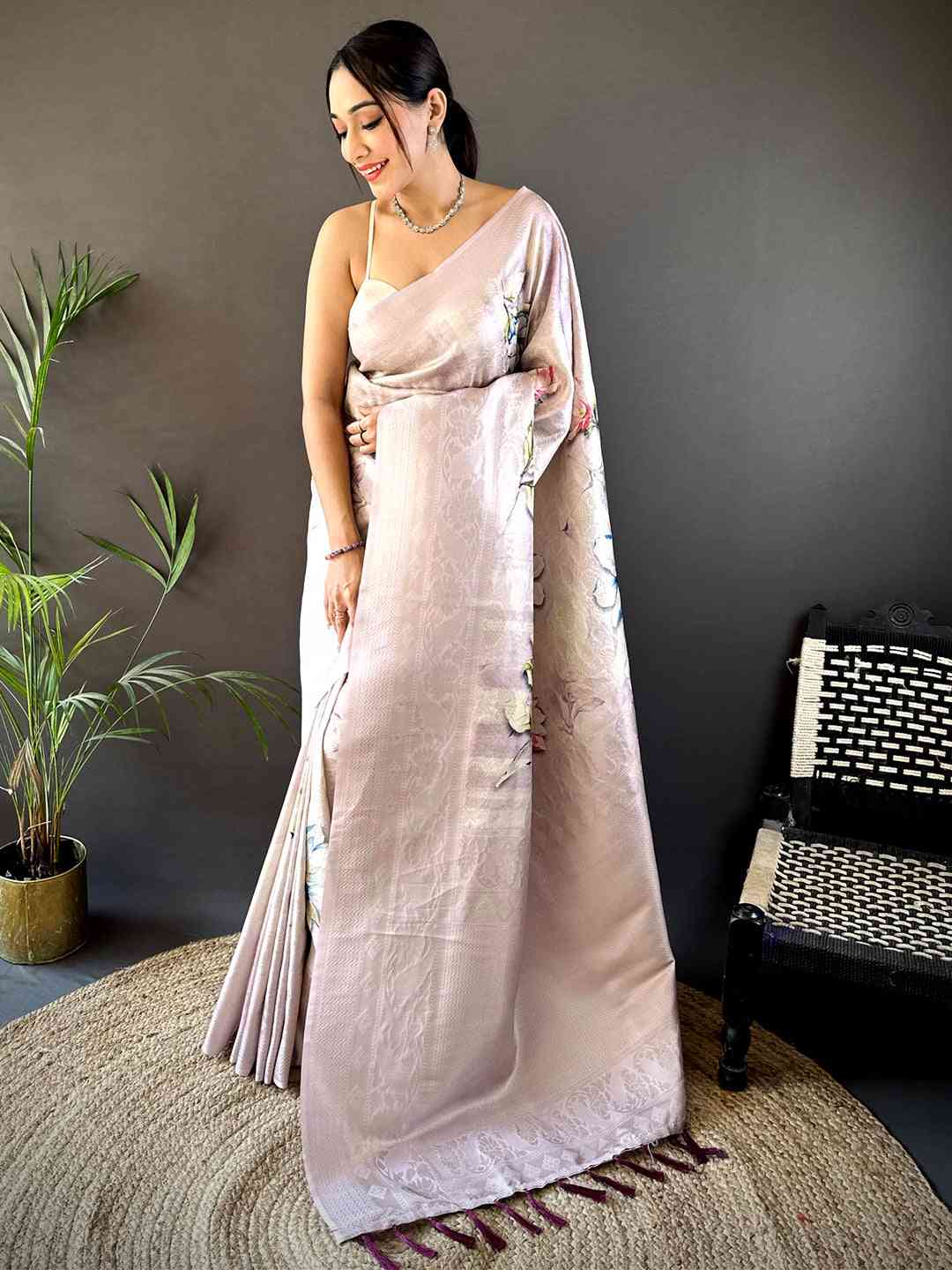 Blush Pink Kanjivaram Digital Silk Saree by My Store
