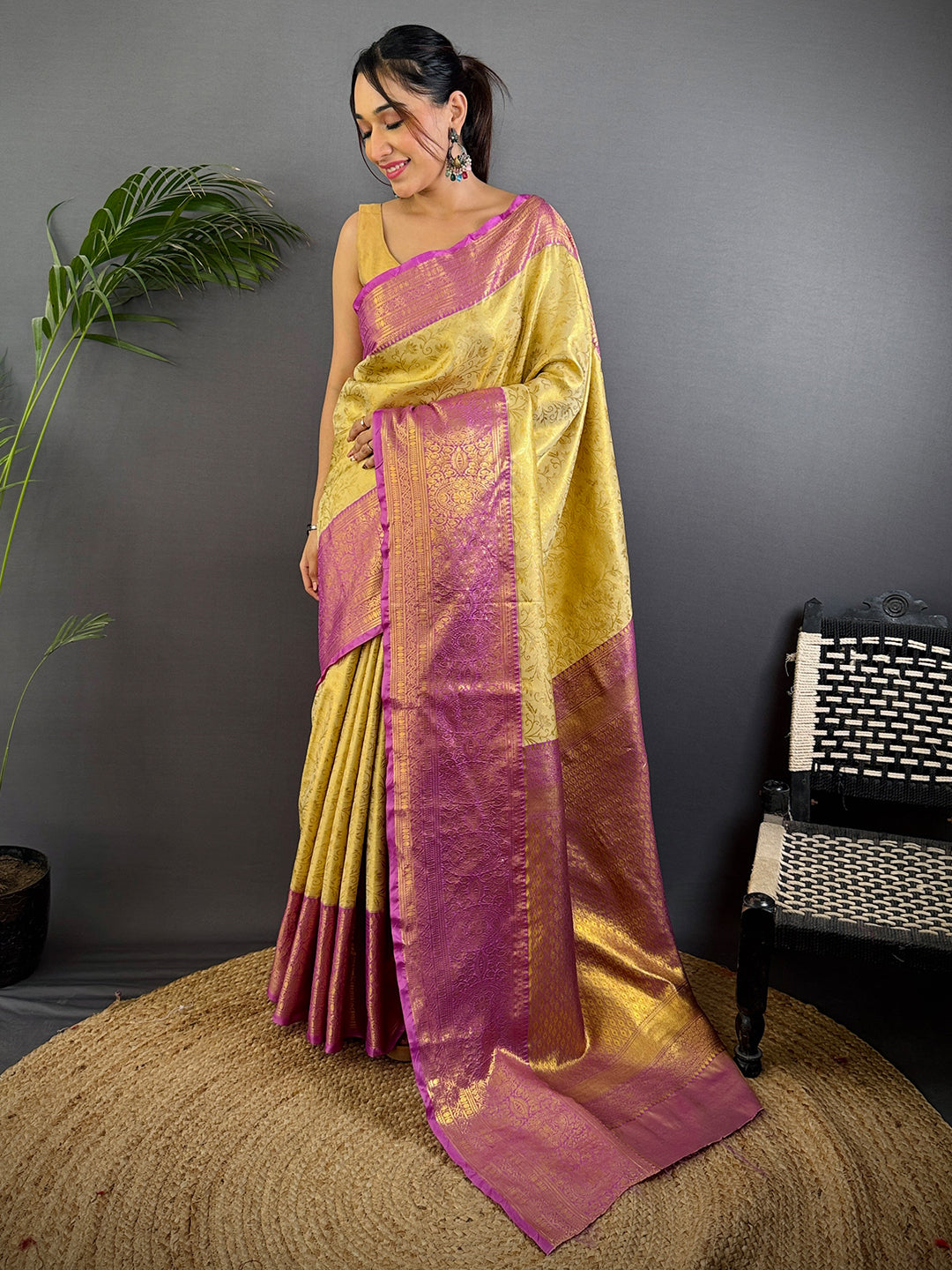 Golden Beige Dharmavaram Silk Saree