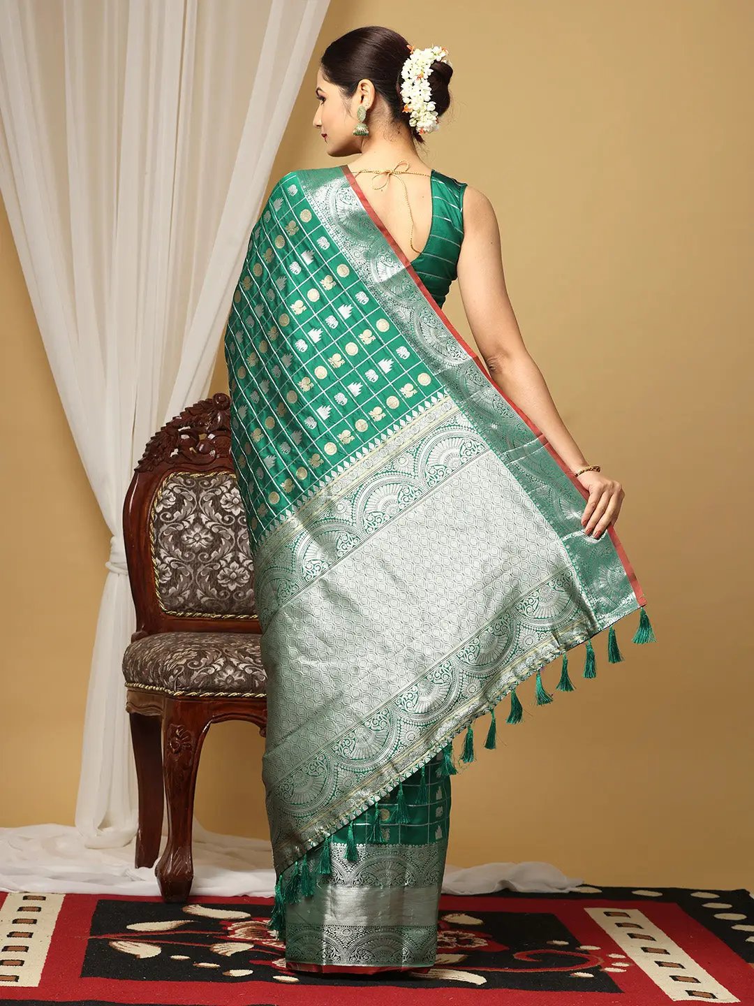 Green Colour Banarasi Soft Silk Kanchi Zari Weaving Saree by My Store
