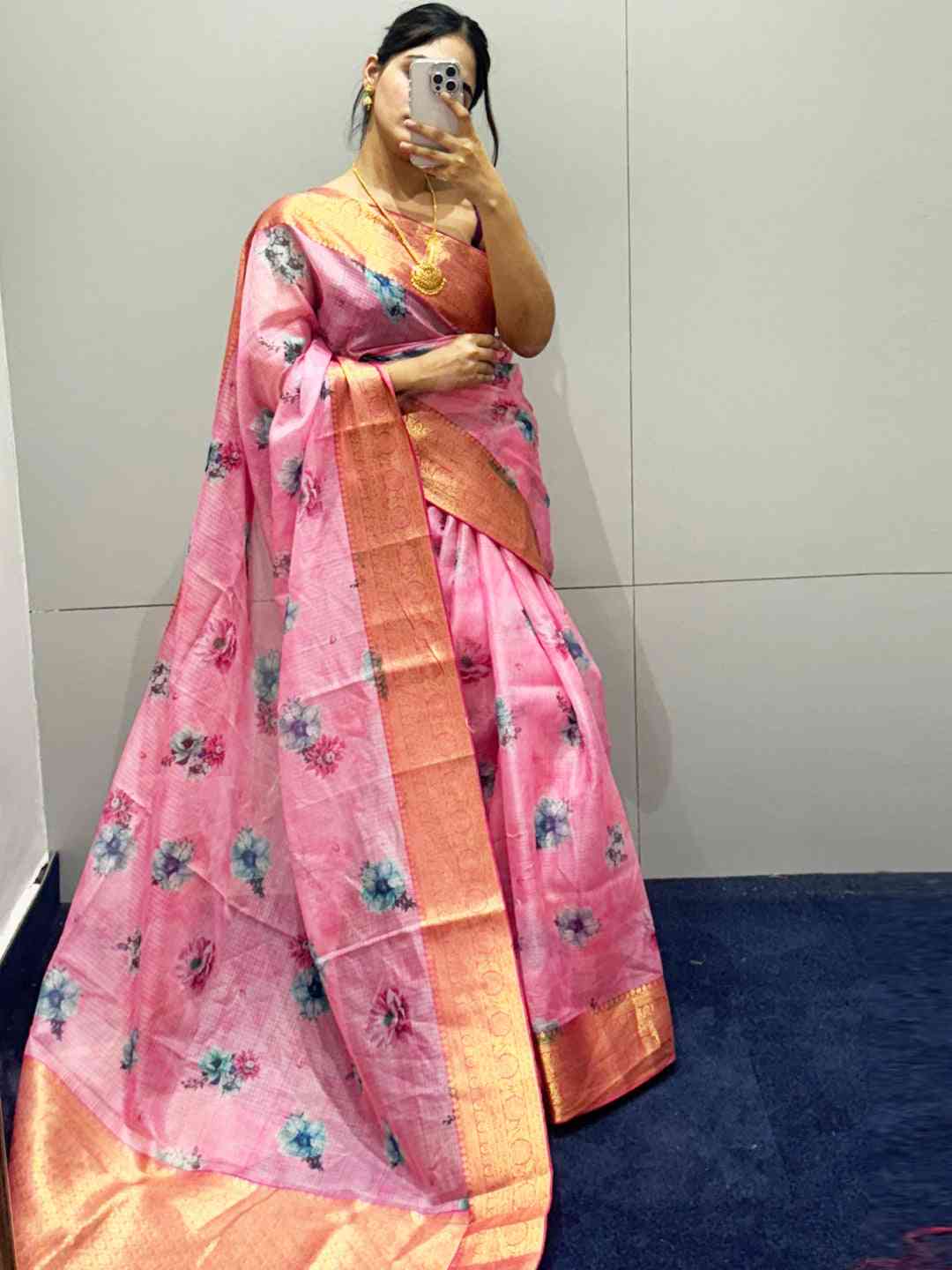 Latest Pink Colour Digital Flower Print Kota Silk Saree by My Store