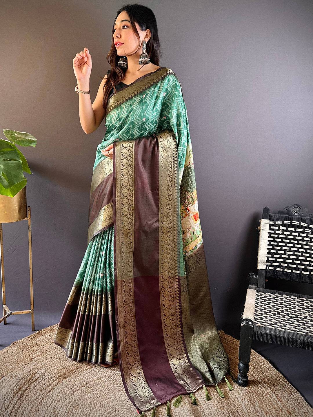 Rama Banarasi Pichwai Print Saree by My Store