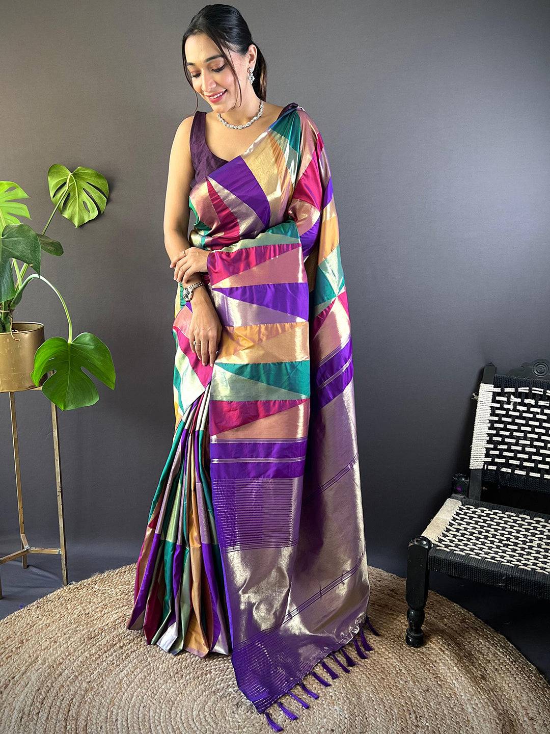 Geometrical Design Kanjivaram Silk Saree by My Store