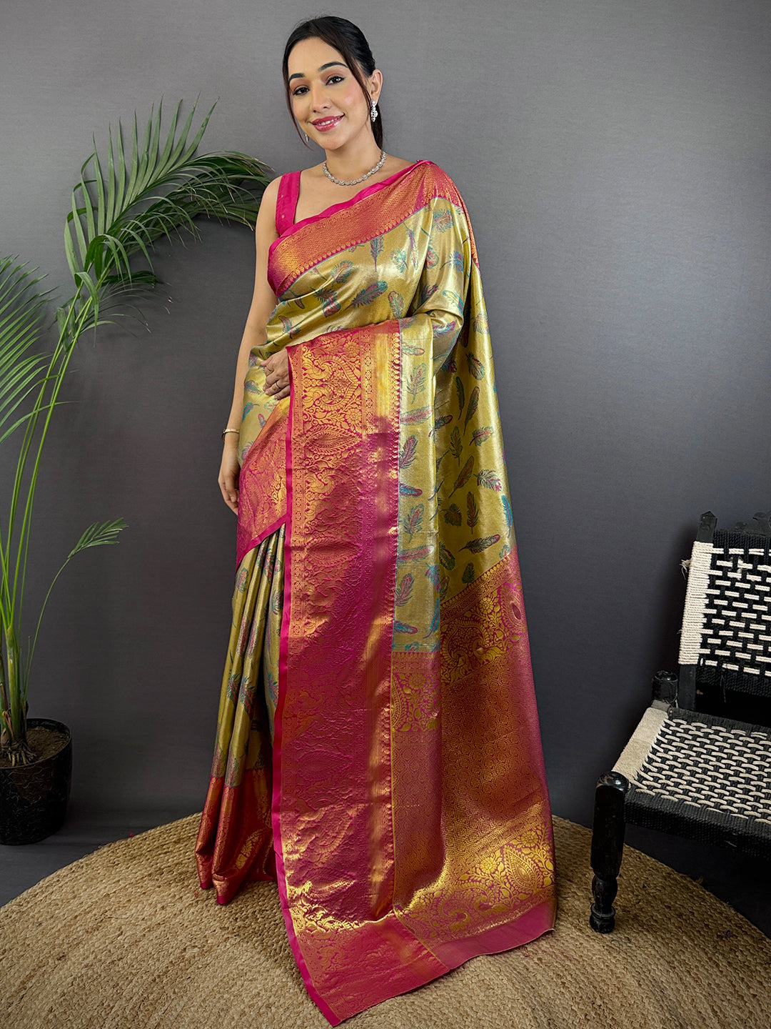 Dharmavaram Feather Zari Woven Saree by My Store