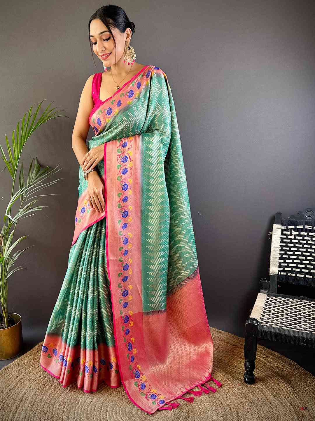 Kora Silk Banarasi Digital Print Saree In Sky Blue Colour by My Store