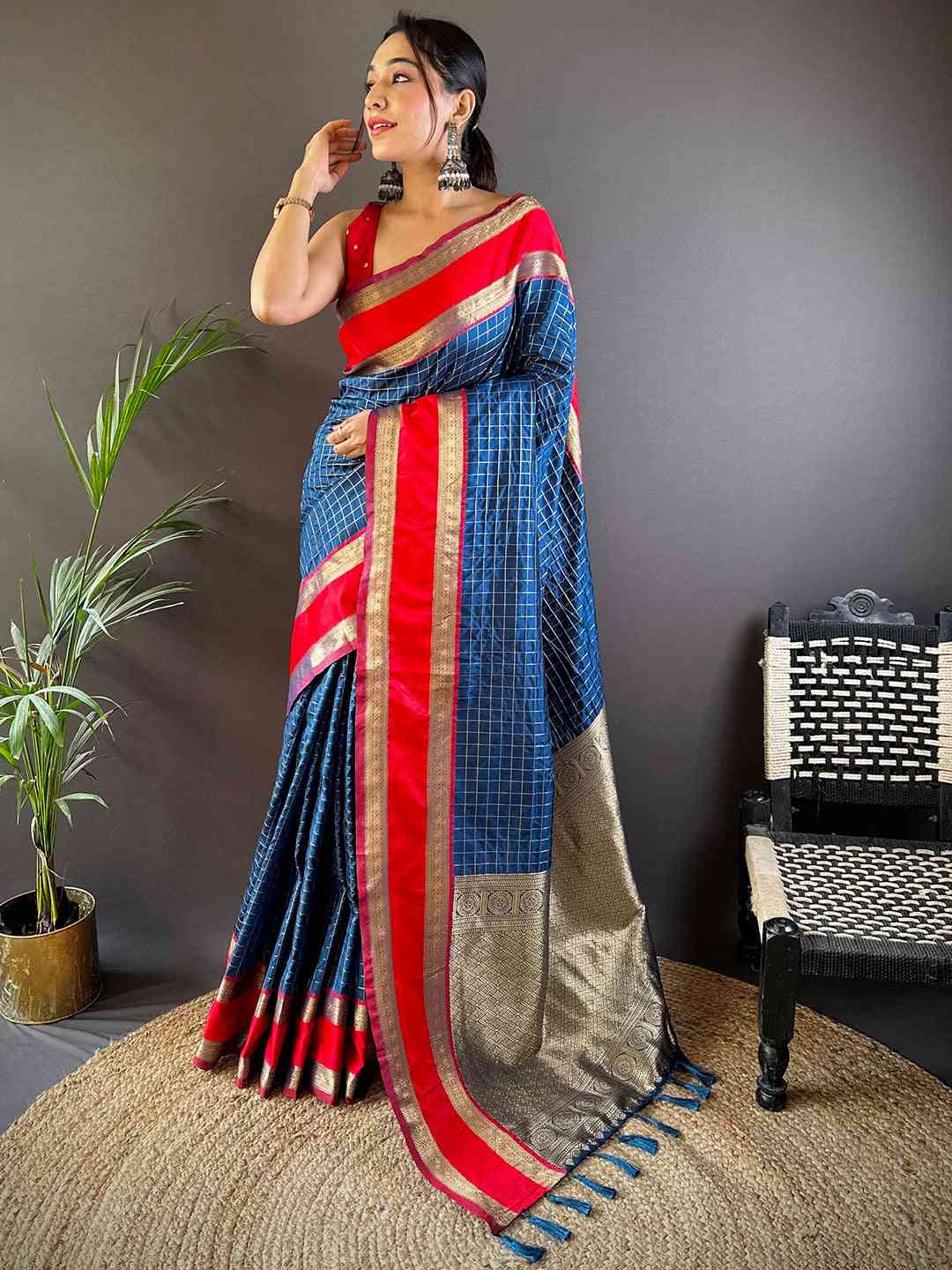 Royal Blue Silk Woven Kanchi Banarasi Saree by My Store