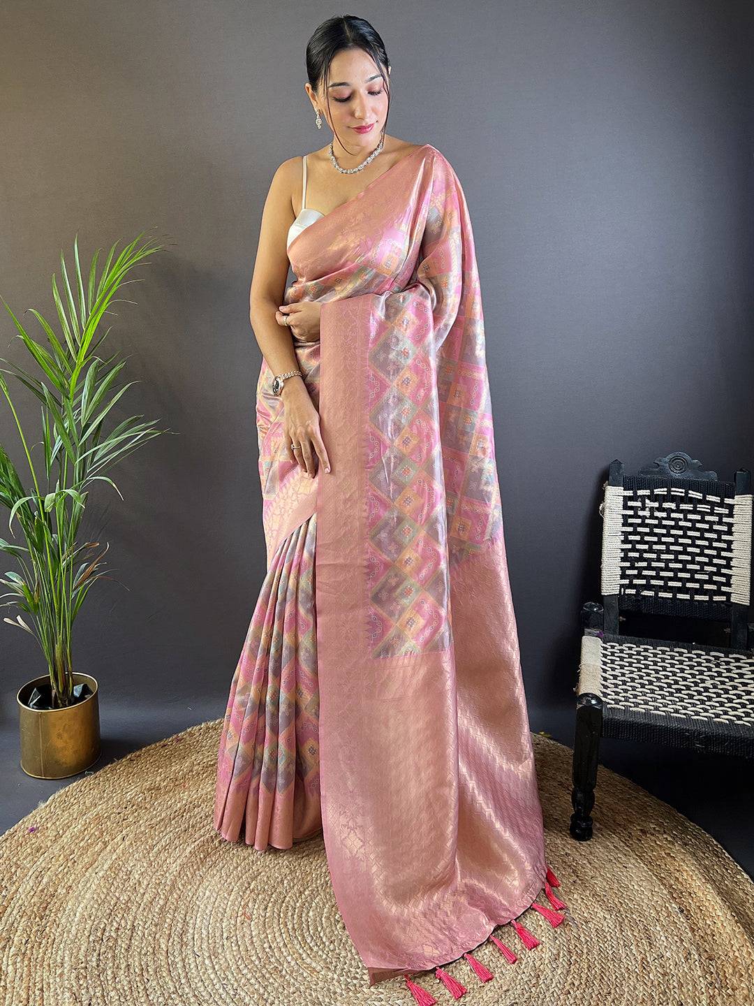Cherry Blossom Colour Block Print Saree by My Store