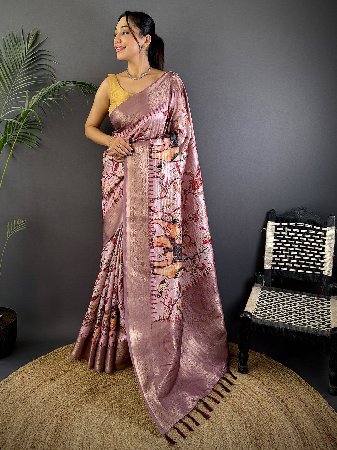 Rose Gold Freehand Design Gadwal Saree by My Store