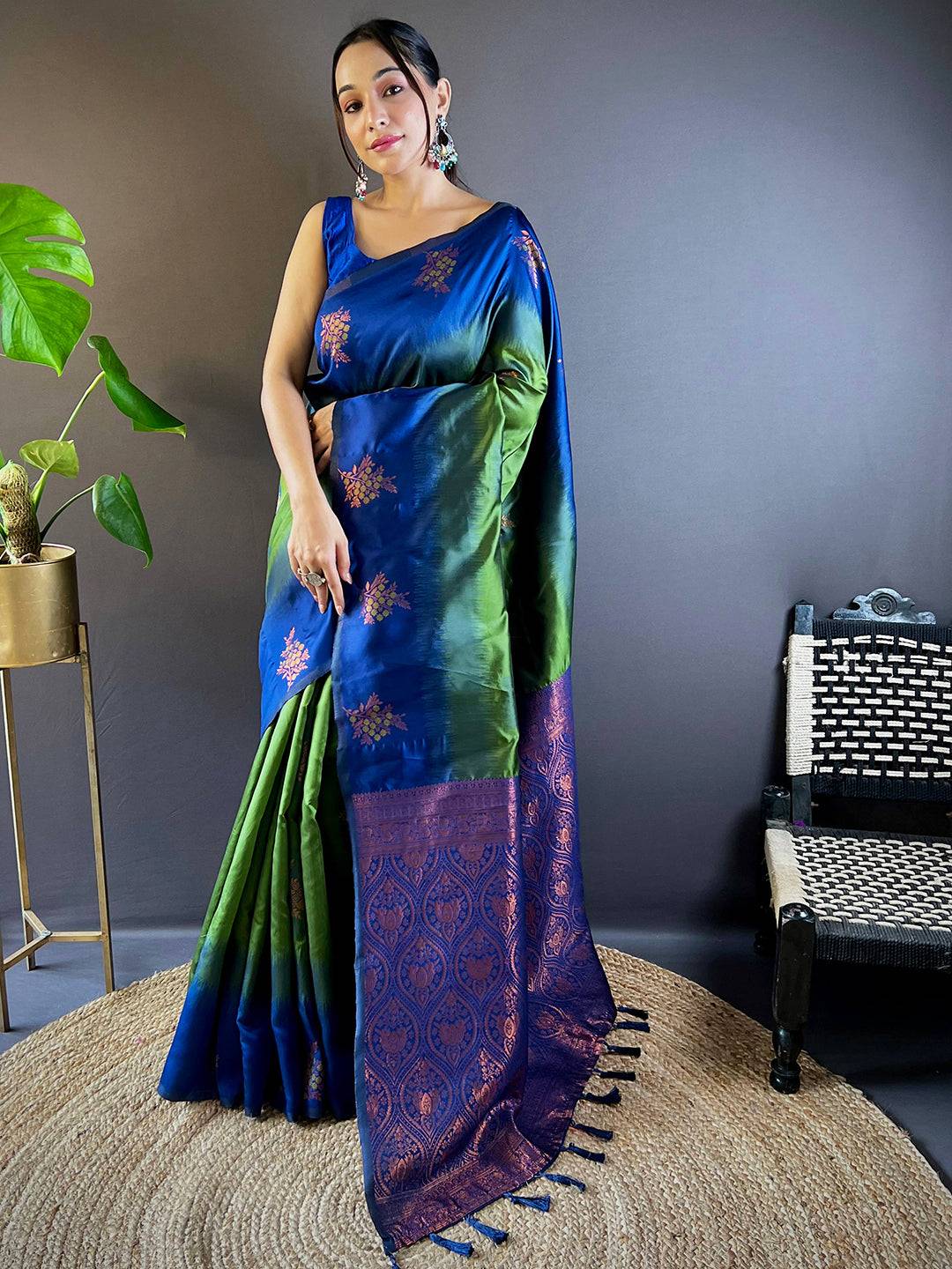 Forest Green Sami Banarasi Tussar Silk Saree by My Store