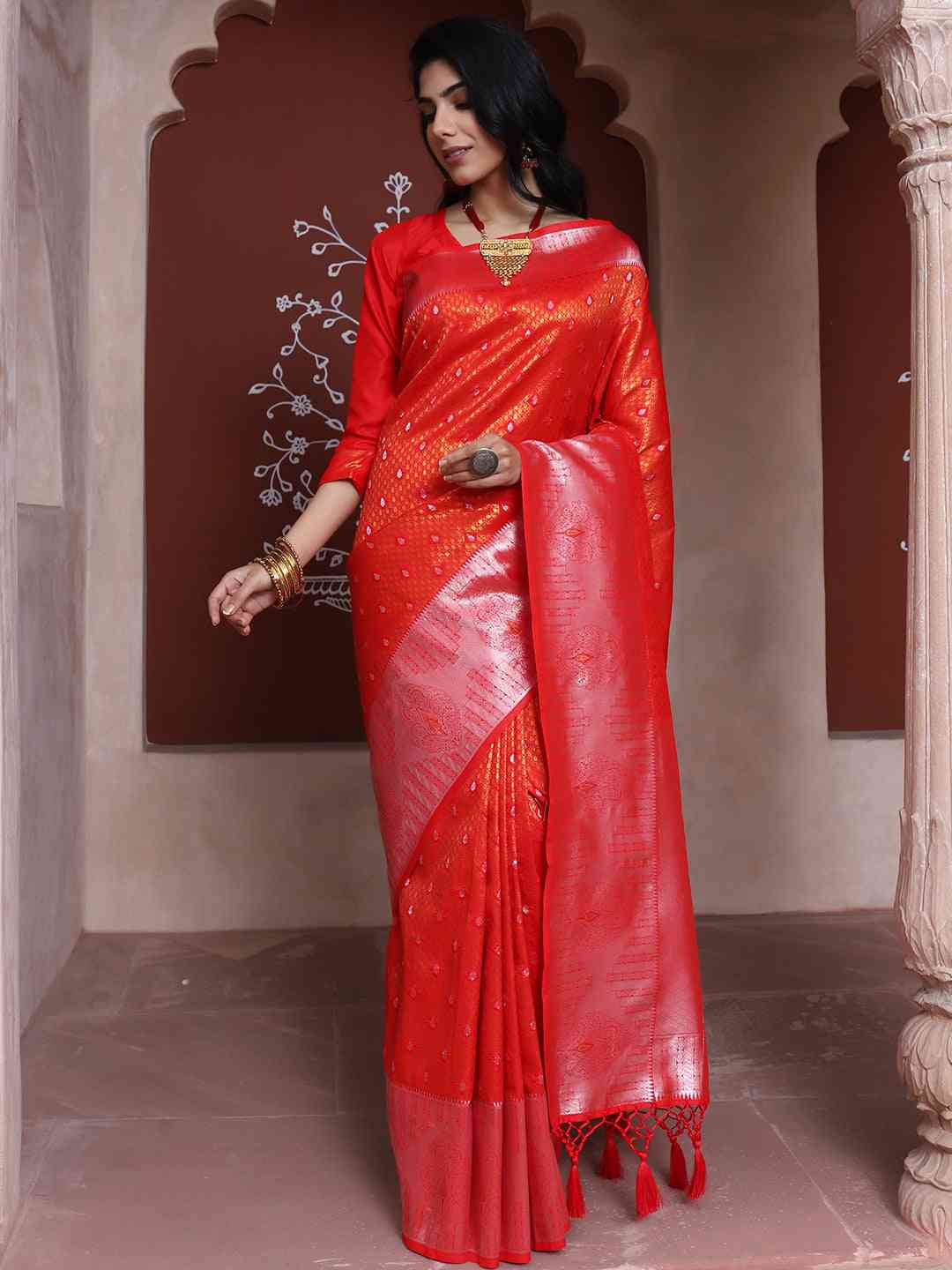 Kanjivaram Silk Saree With Zari Work by My Store