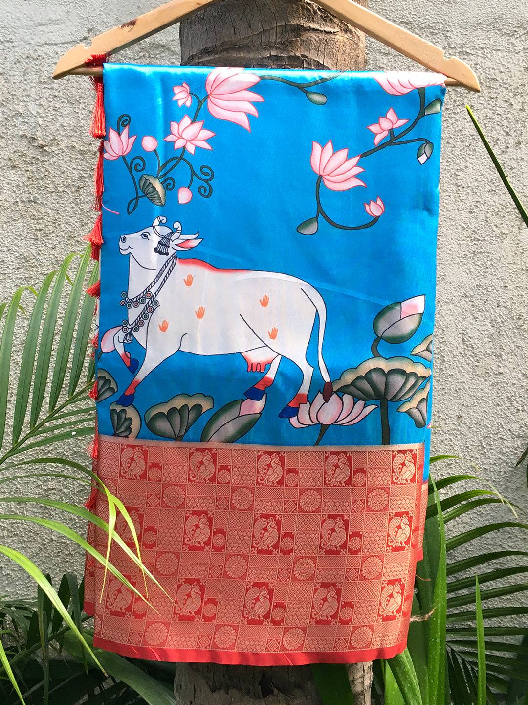 Silk Pichwai Digital Print Blue Saree
