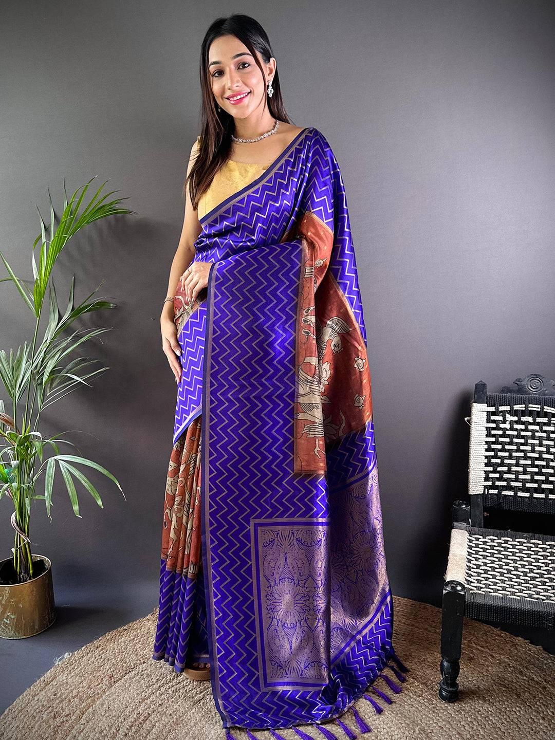 Purple Heritage Weave Kalamkari Soft Silk Saree