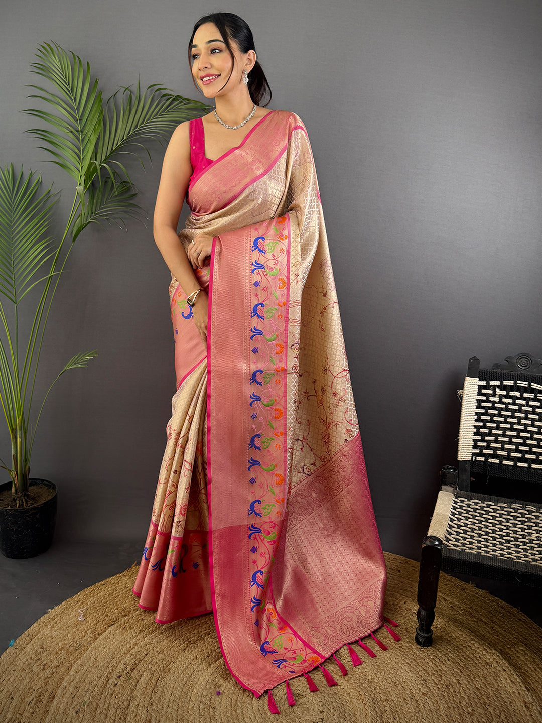 Ethereal Kora Muslin Floral Kalamkari Saree by My Store