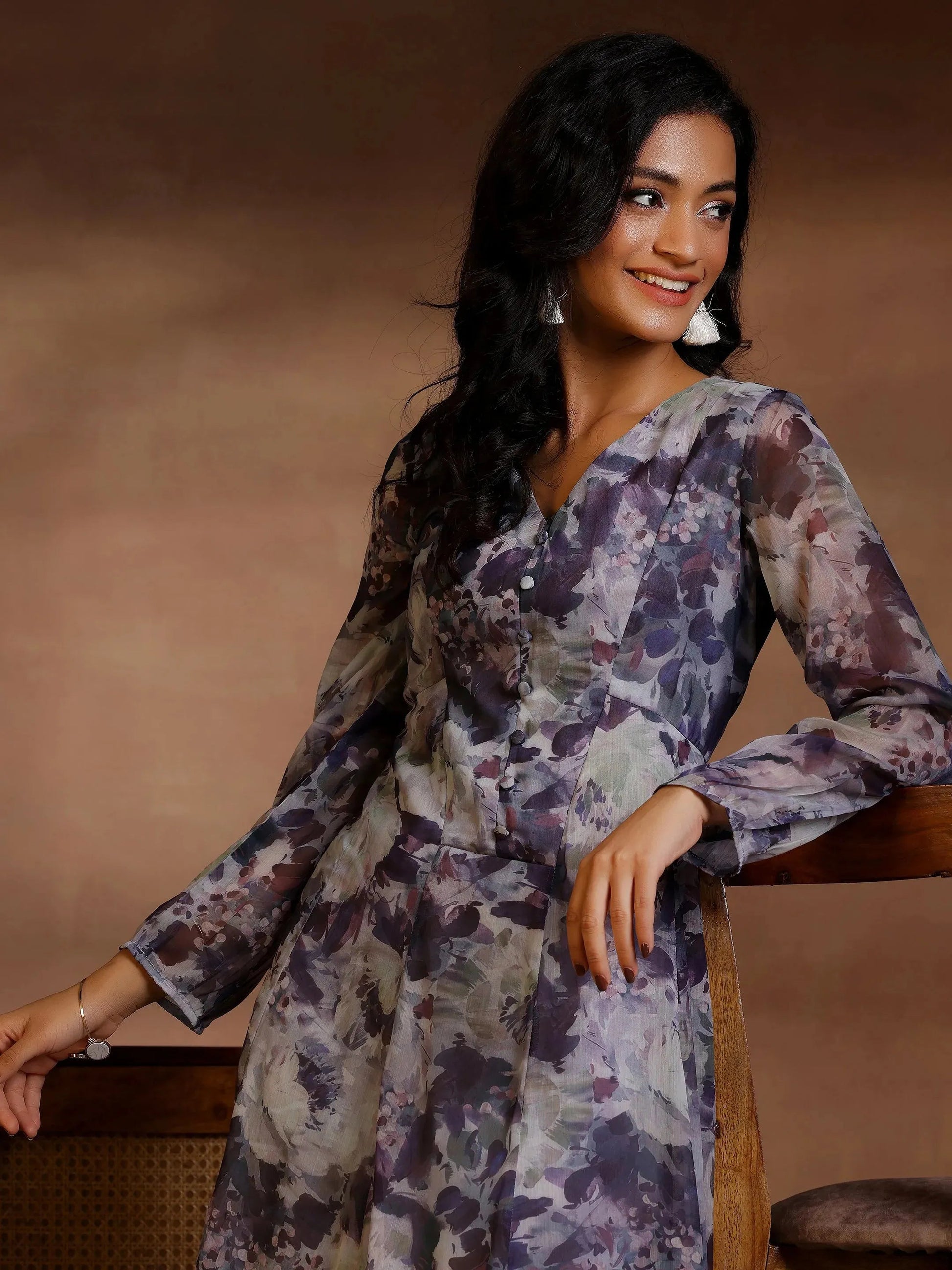 Grey Printed Polyester A-Line Dress by My Store
