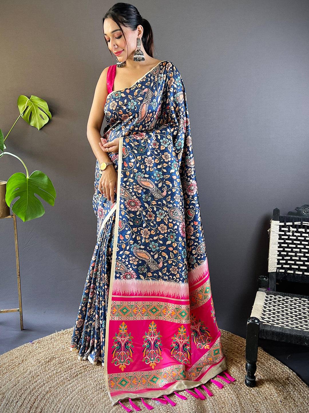 Navy Blue Elegance Gamthi Saree by My Store