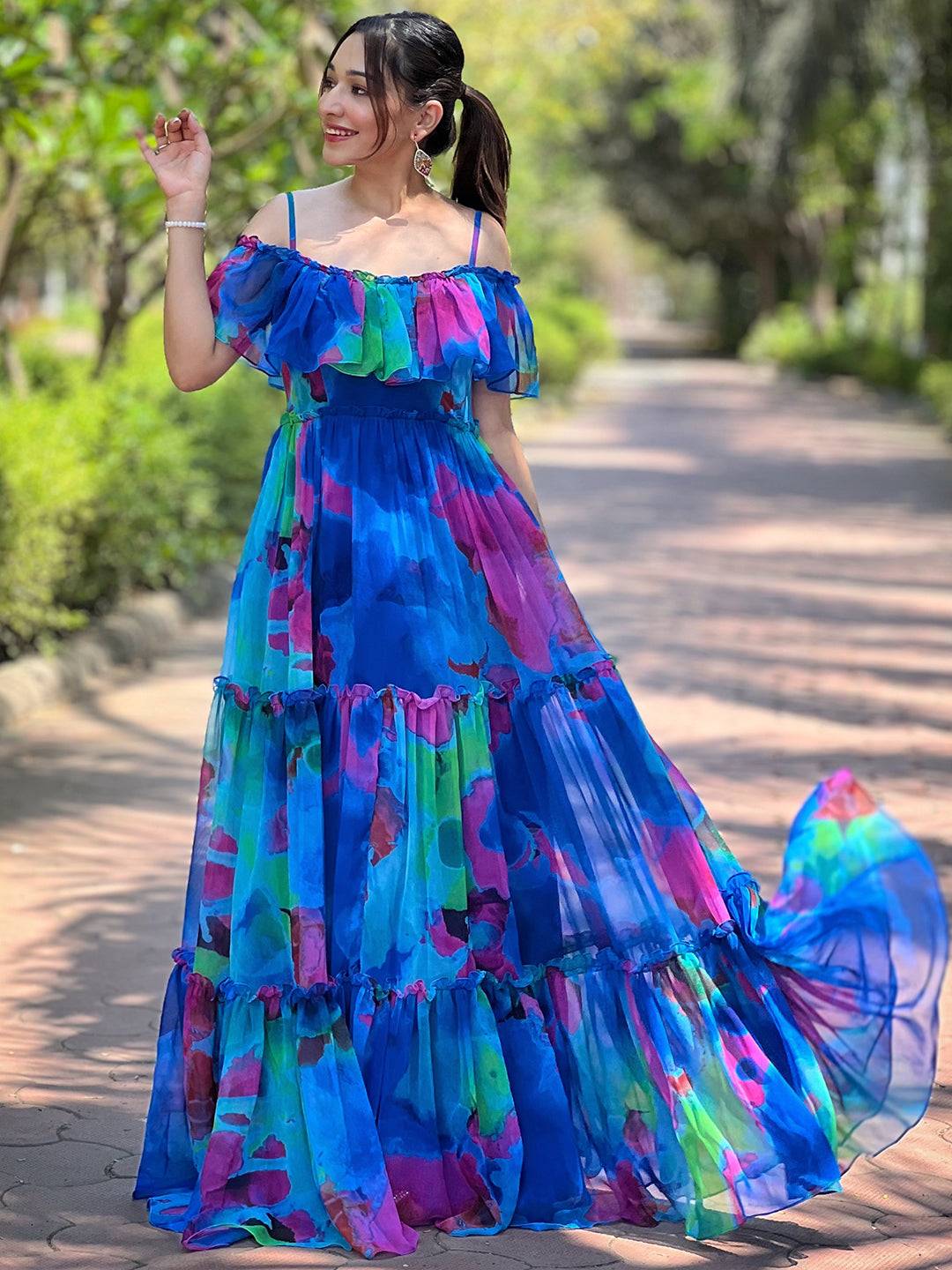 Persian Blue Abstract Print Dress