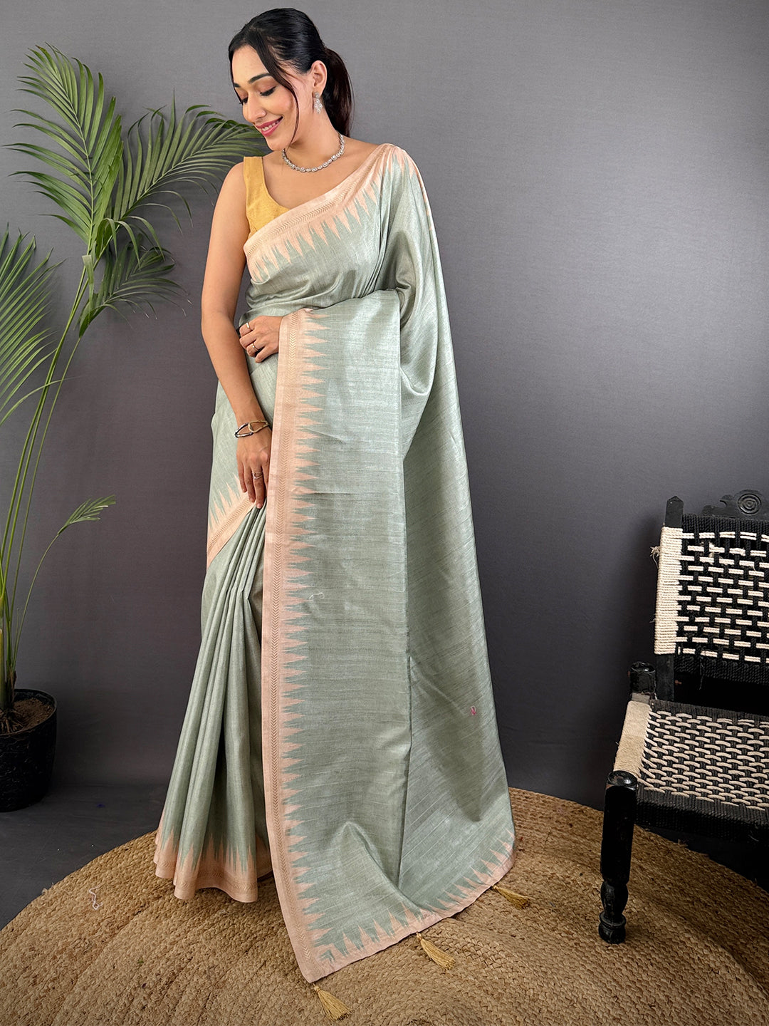 Sky Blue Handloom Ghicha Saree by My Store