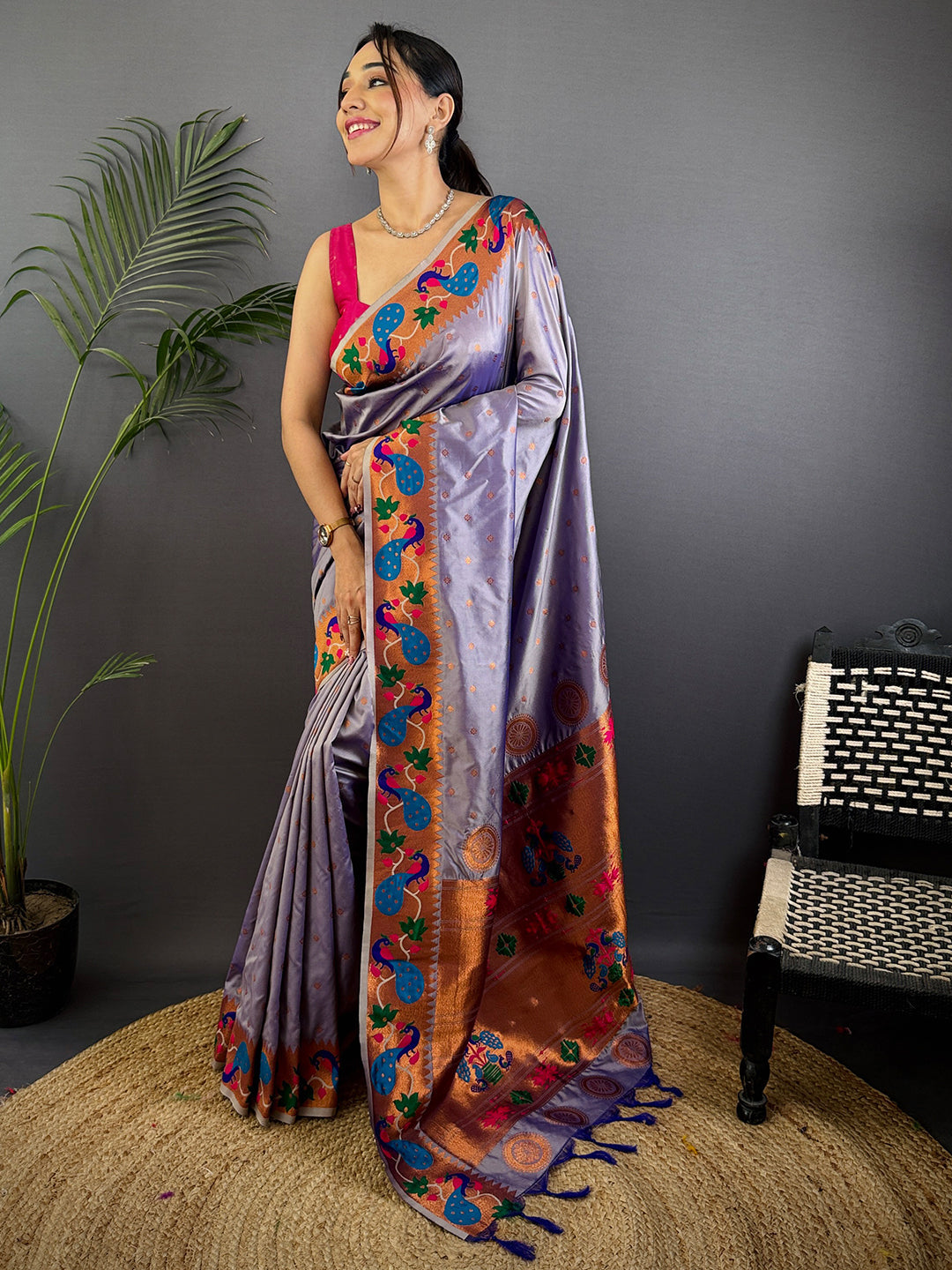 Regal Lavender Yeola Paithani Soft Silk Saree by My Store