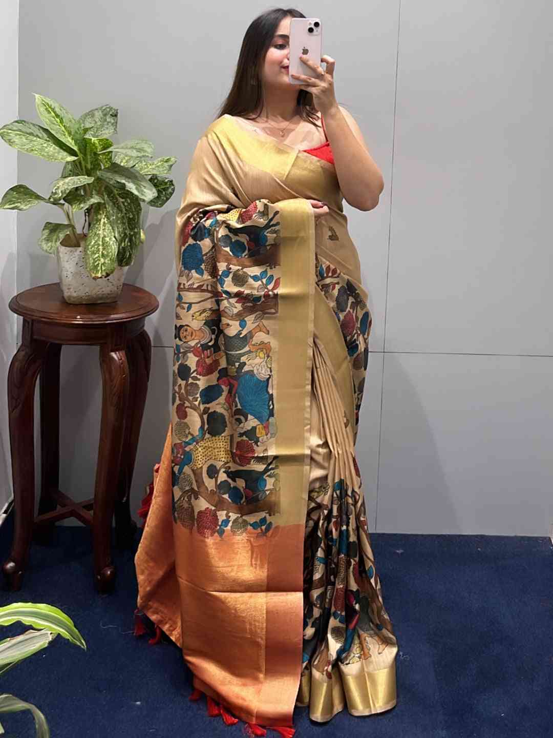 Incredible Pen Kalamkari Linen Tissue Soft Saree by My Store