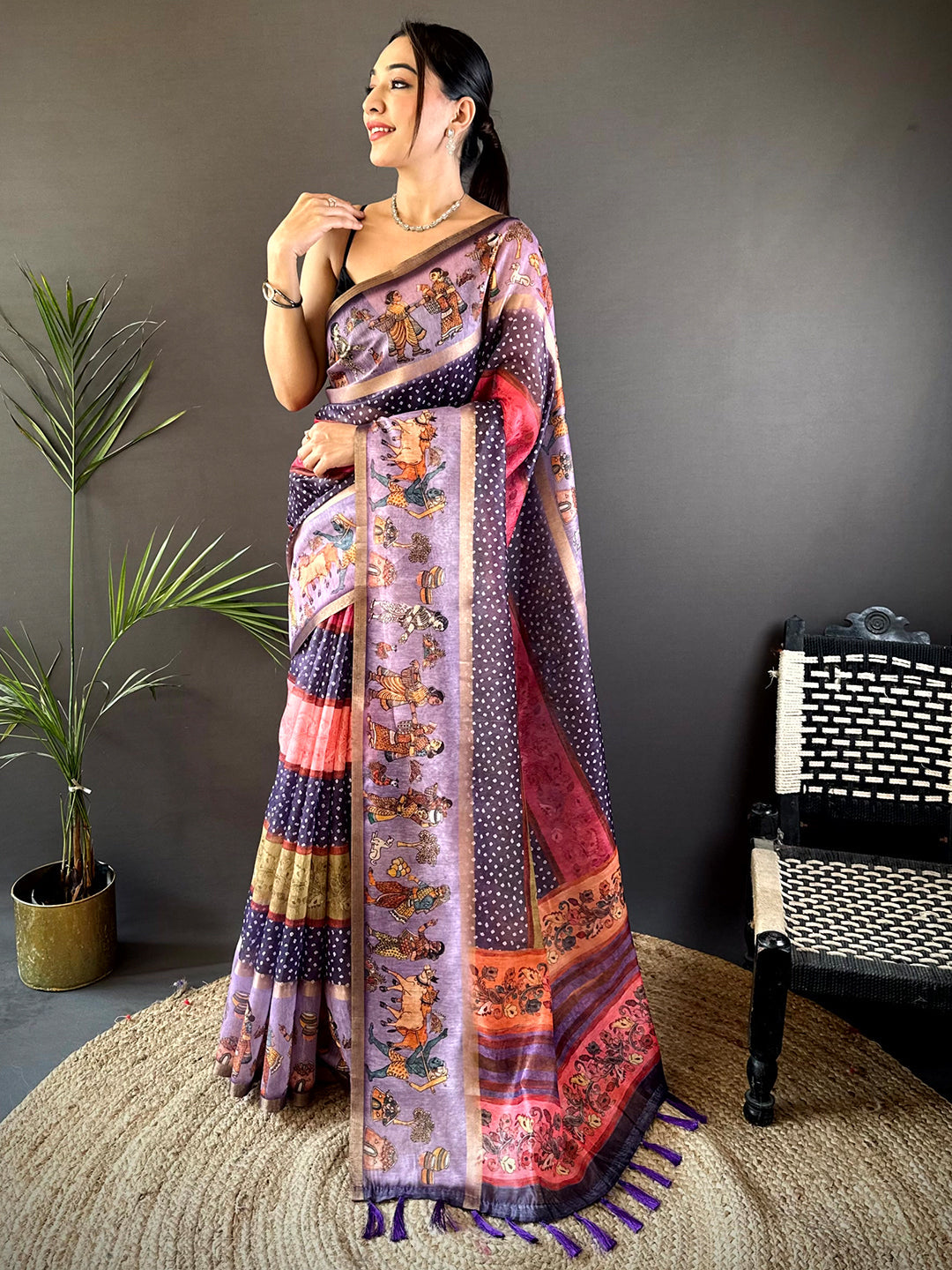 Heritage Soft Chanderi Cotton Bandhej Print Saree by My Store