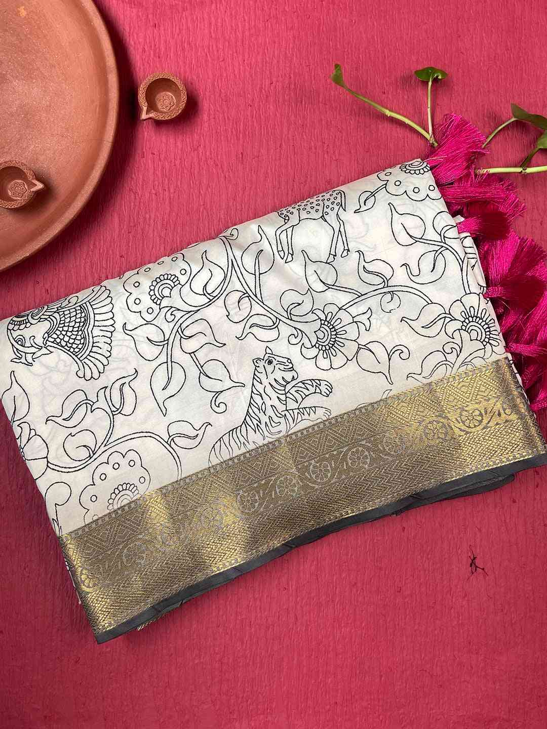 Stunning Kalamkari and Block Print Work Saree by My Store