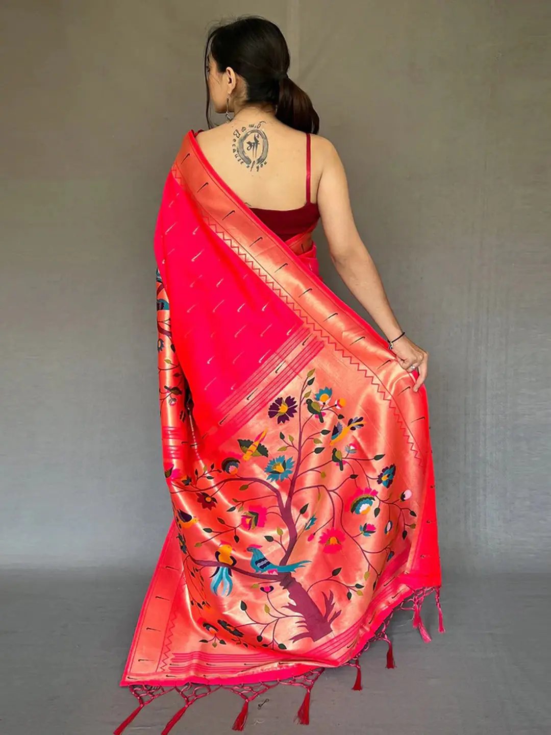 Pink Paithani Big Border Zari Woven Saree by My Store