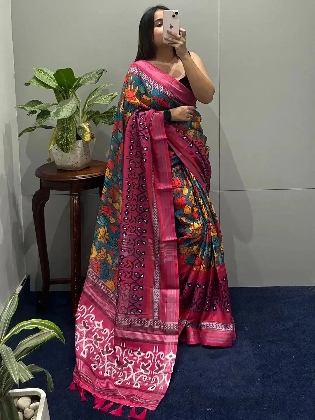 Floral Ikkat Printed Party Wear Saree by My Store