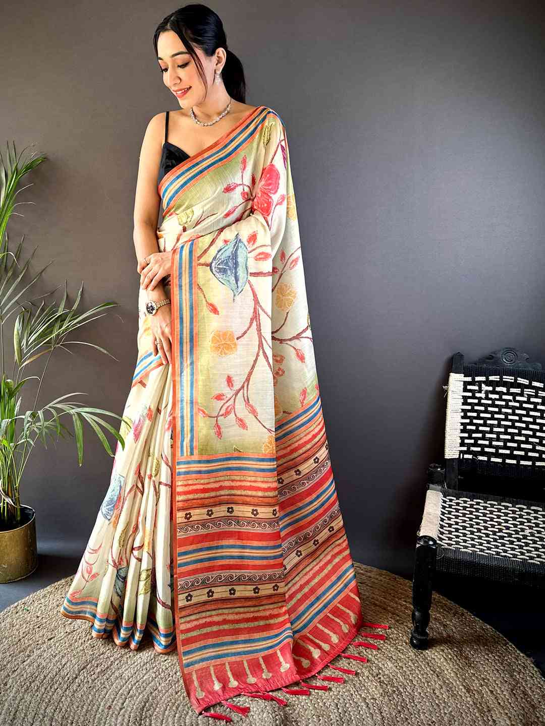 Floral Grace Green Chanderi Saree by My Store