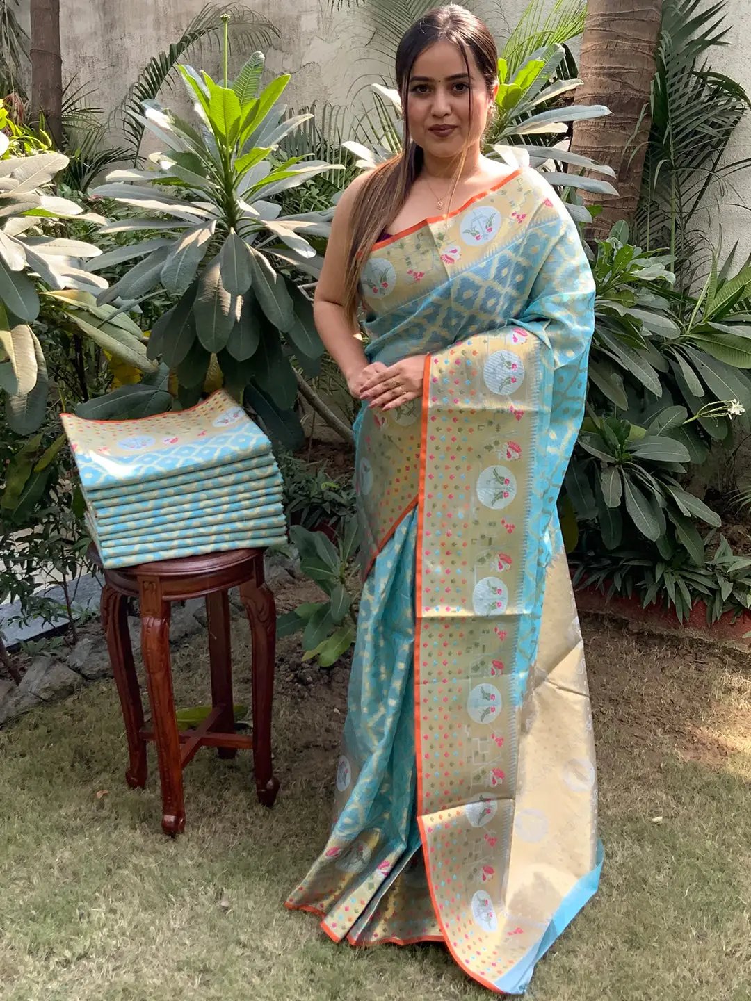 Stunning Kota Doria Soft Silk Minakari Patola Weaving Saree