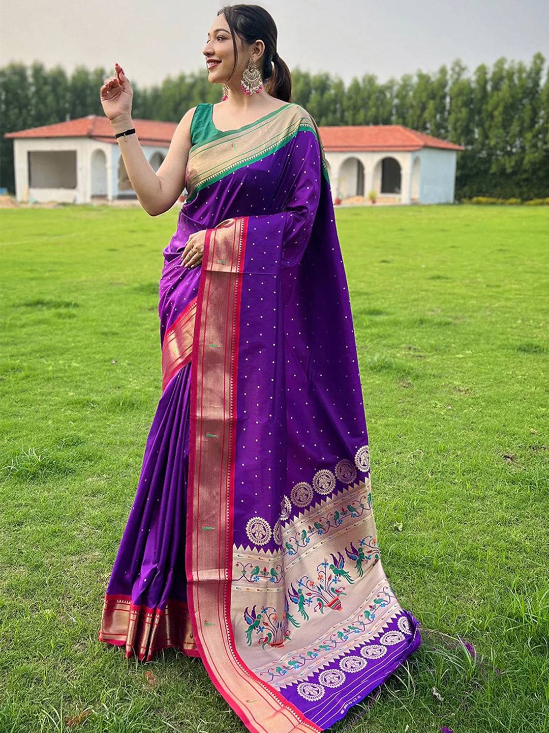 Purple Paithani Ganga Jamuna Broder Saree