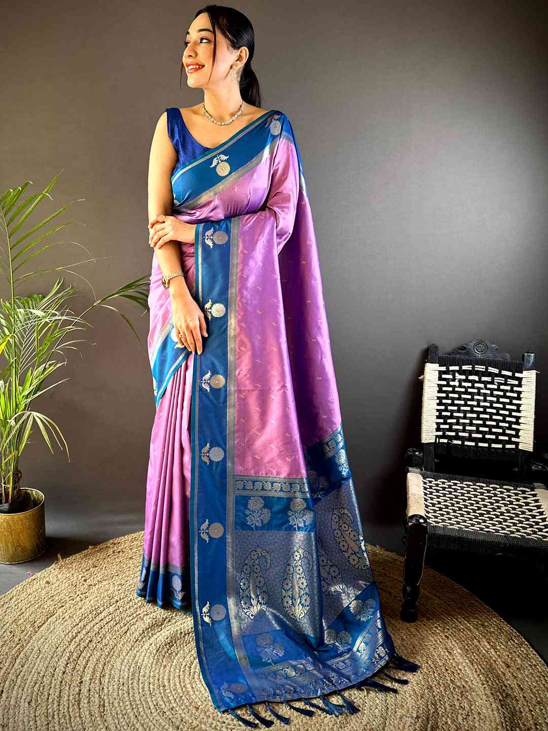 Lavender Cationic Soft Silk Saree by My Store