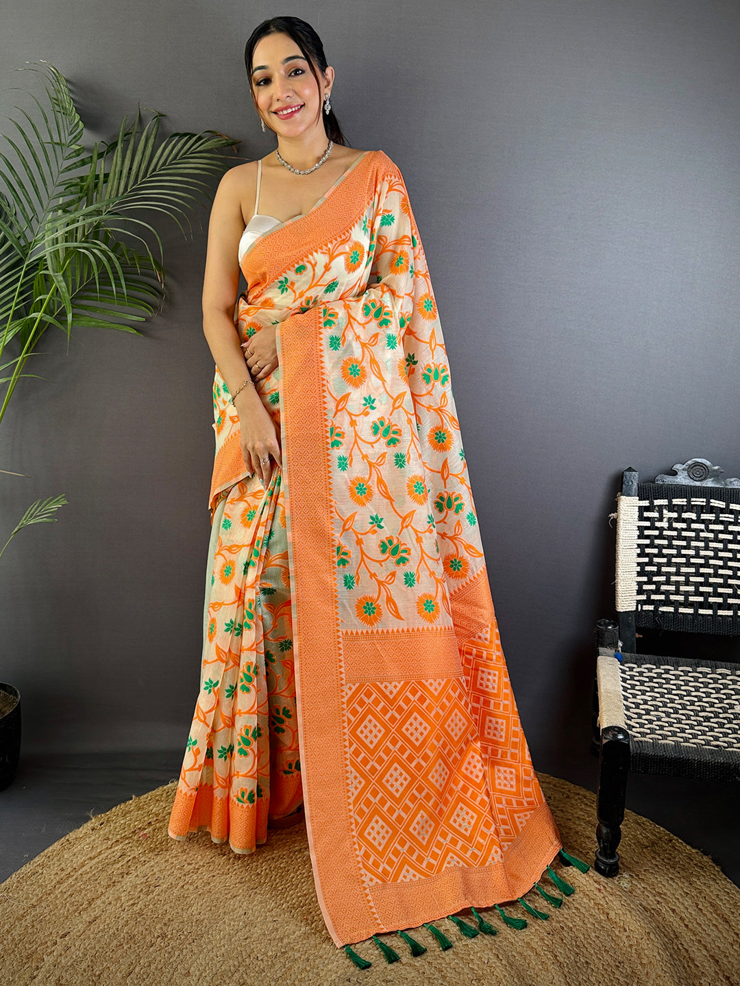 Delicate Charm Jamdani Cotton Silk Saree by My Store