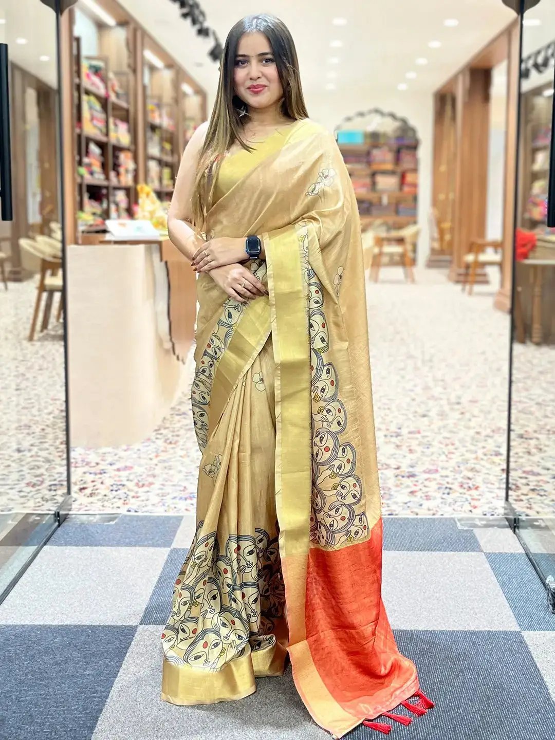 Incredible Pen Kalamkari Linen Tissue Soft Saree by My Store