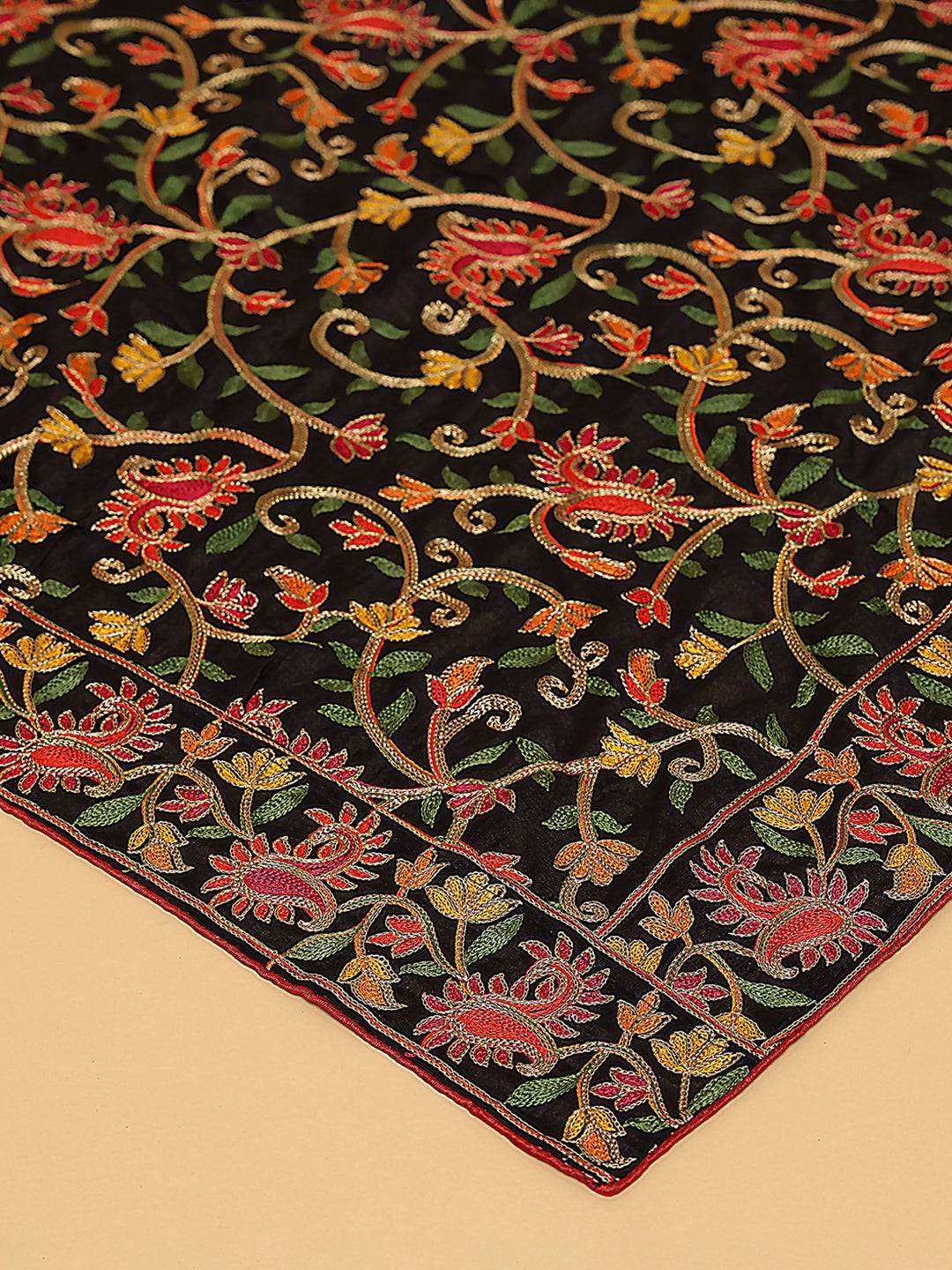 Latest Black Poly Chiffon Pashmina Threadwork Dupatta by My Store
