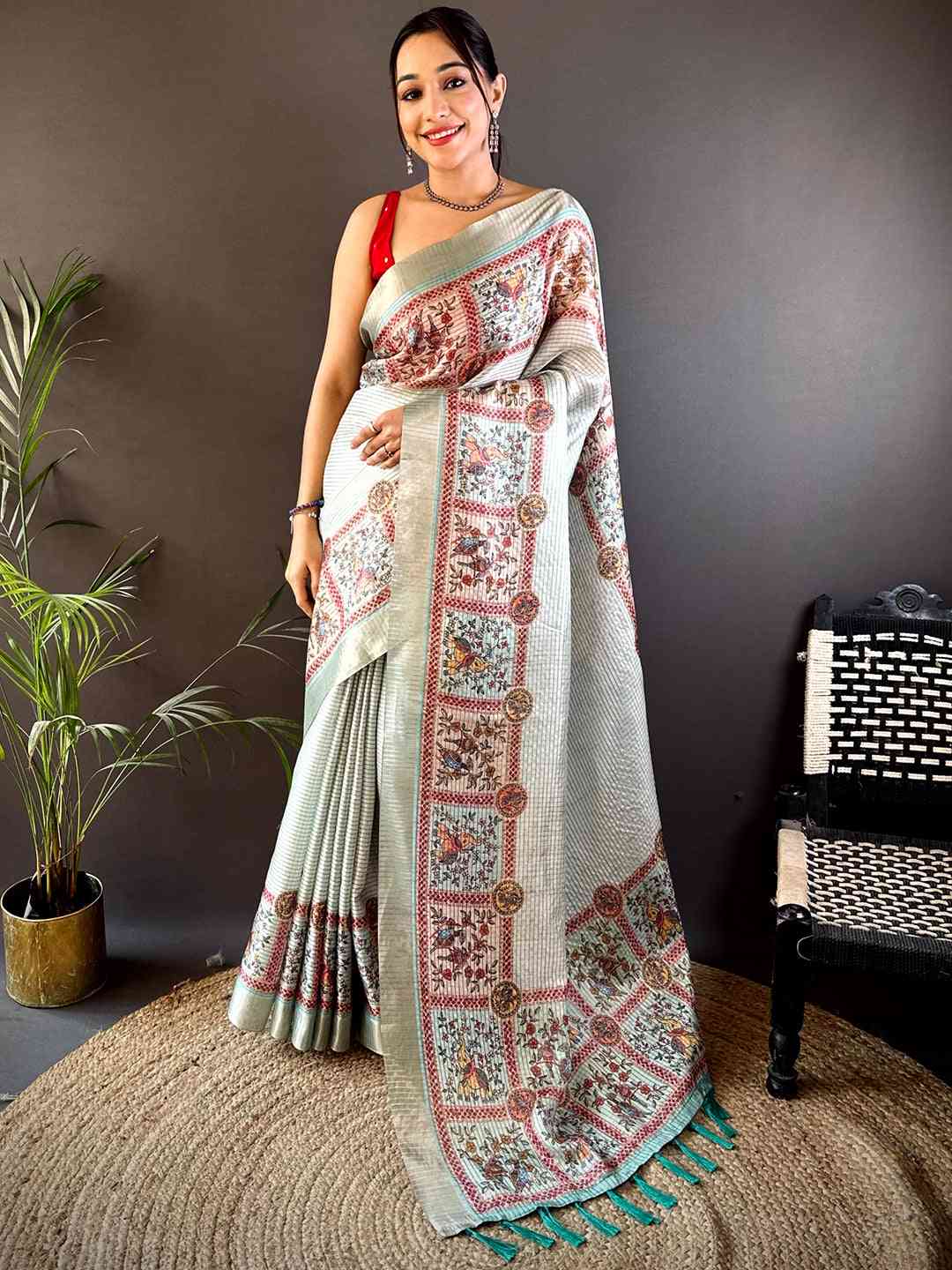 Graceful Mint Green Soft Silk Chex Saree by My Store