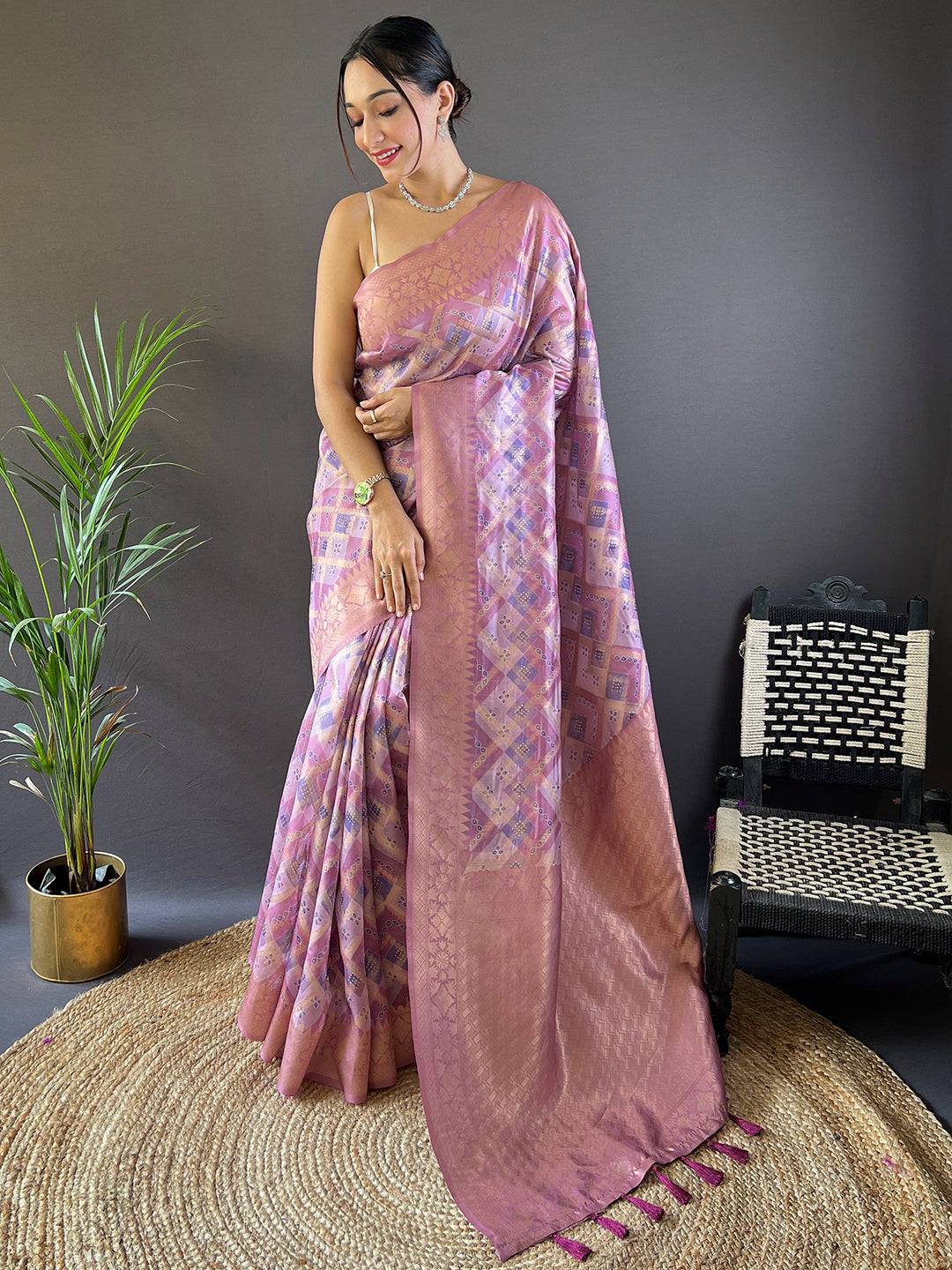 Iris Lavender Colour Block Print Saree by My Store