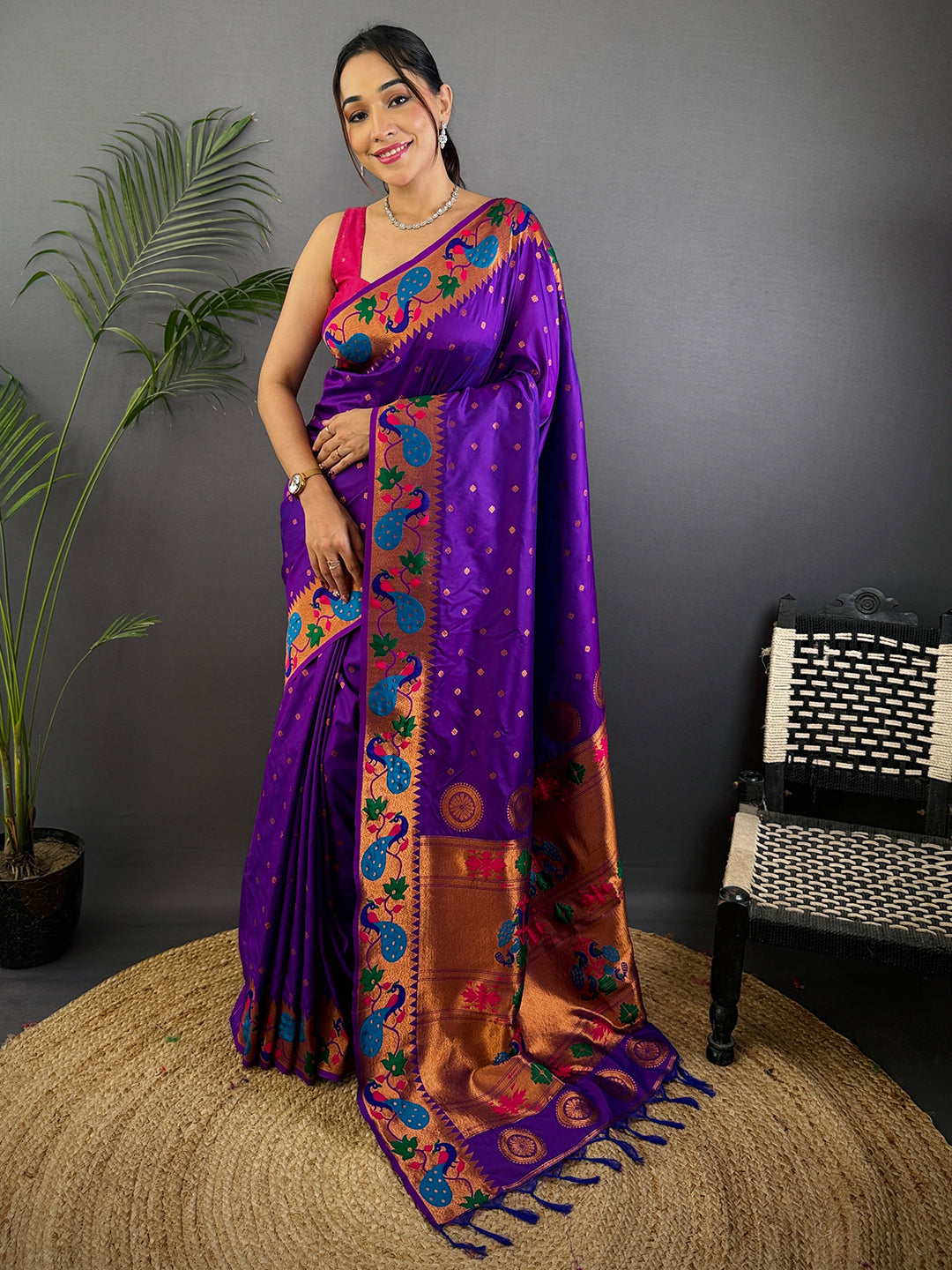Purple Yeola Paithani Soft Silk Saree by My Store
