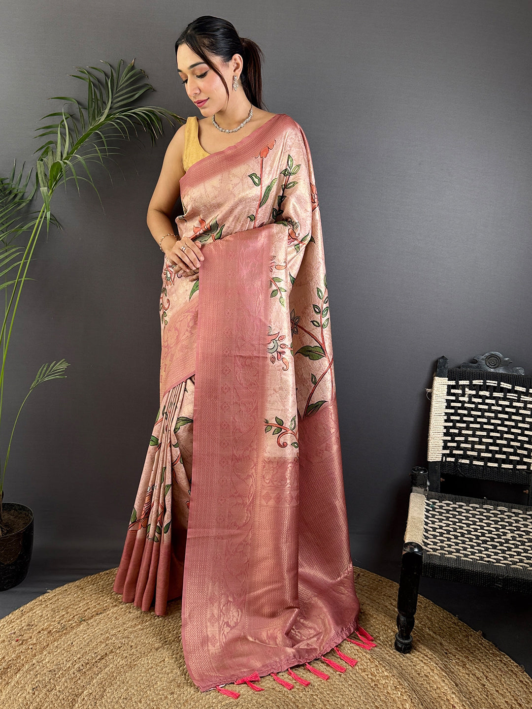 Radiant Peach Kanjivaram Silk Digital Print Saree by My Store