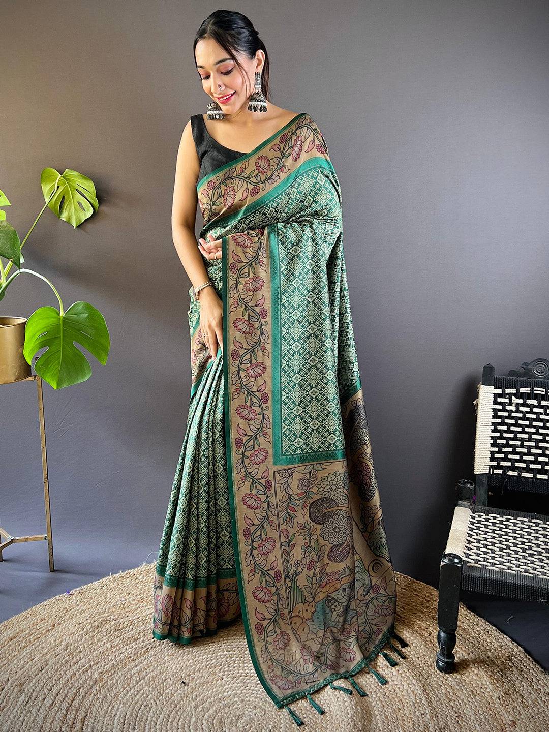 Rama Patola And Kalamkari Fusion Saree by My Store