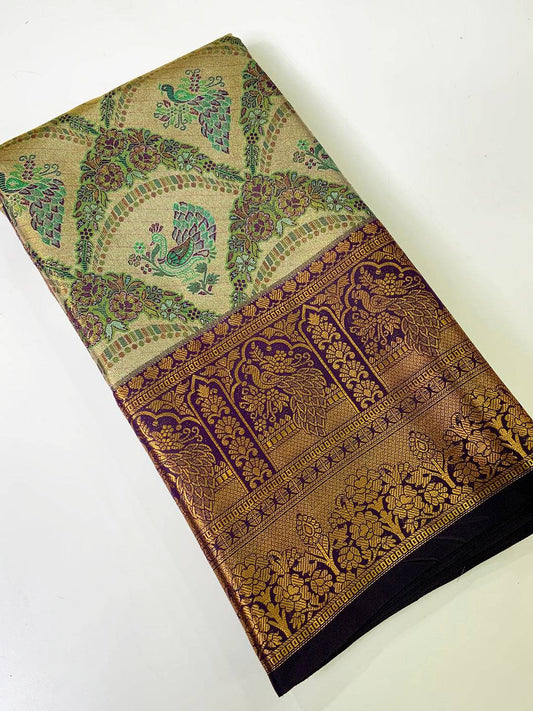 Majestic Purple And Gold Peacock Saree by My Store