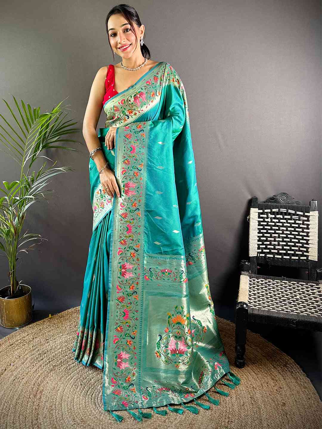 Rama Yevla Paithani Meenakari Saree by My Store