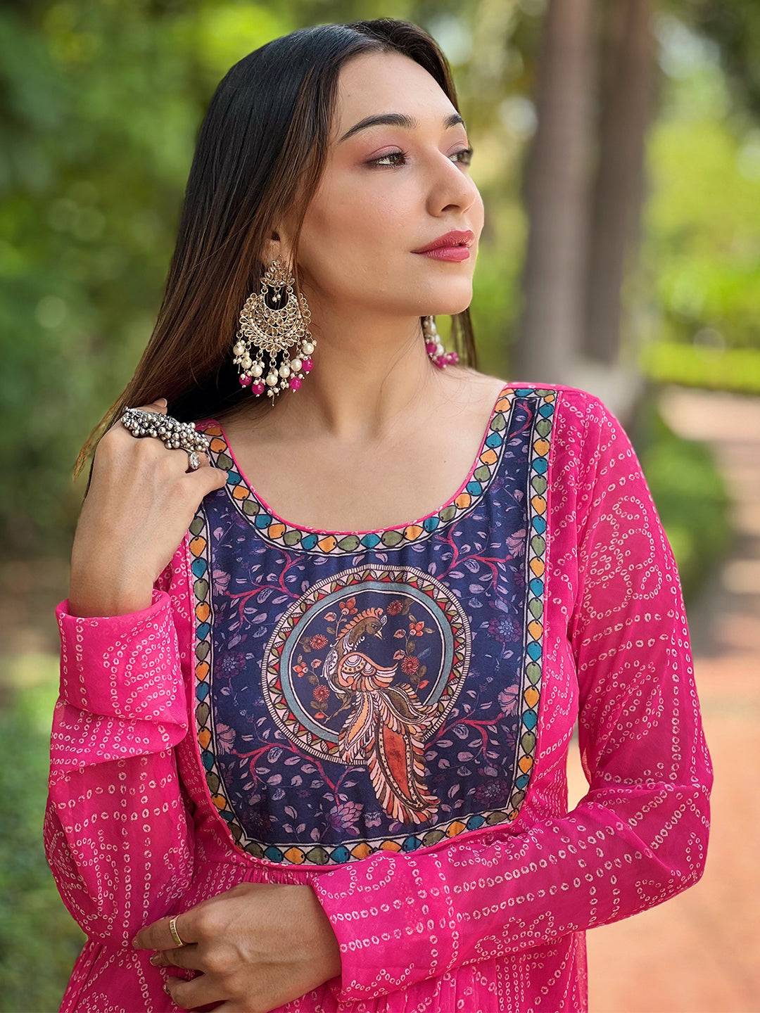 Deep Pink Bandhej Print Dress by My Store