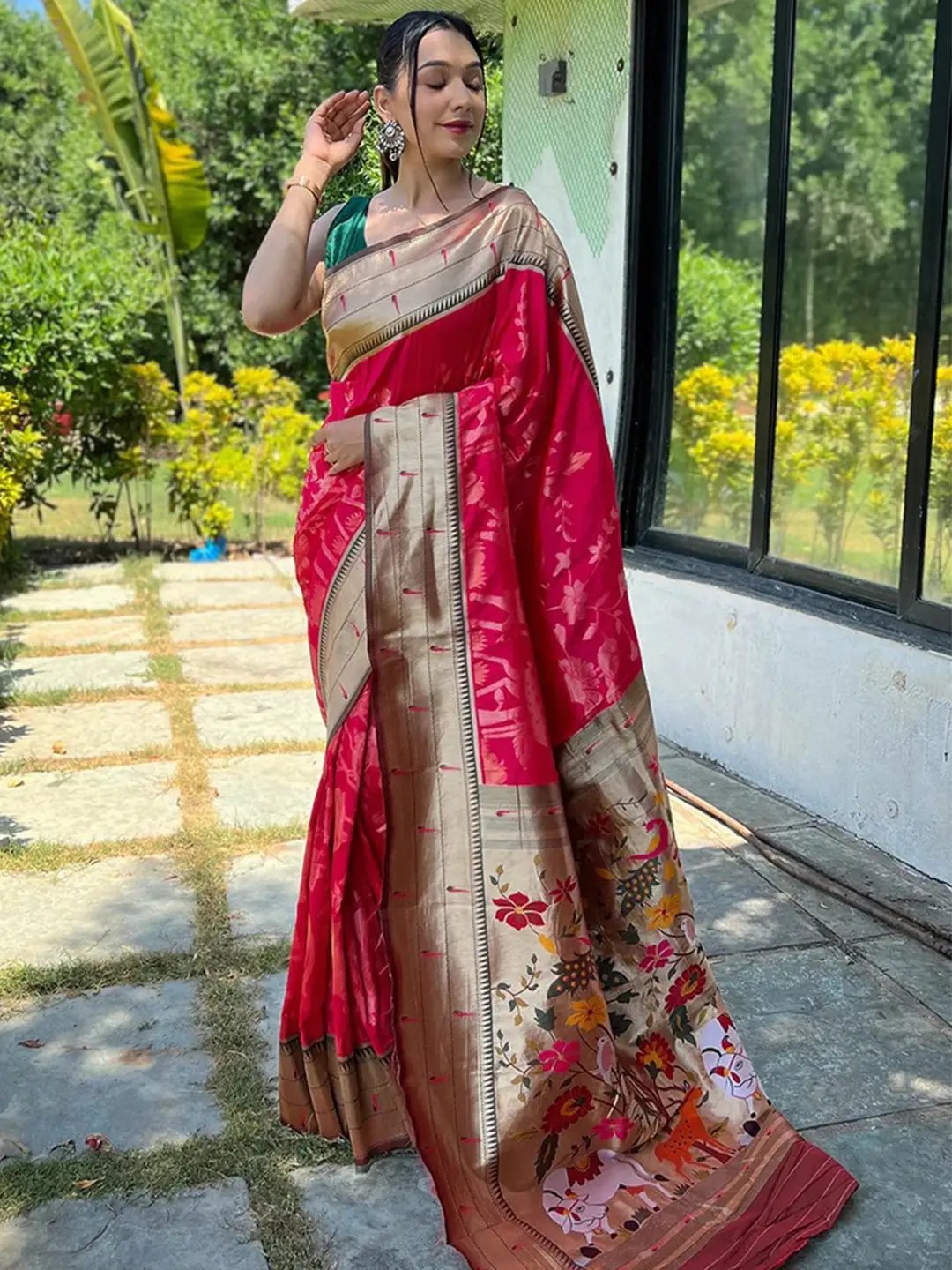 Pink Colour Paithani Silk Pichwai Woven Saree by My Store